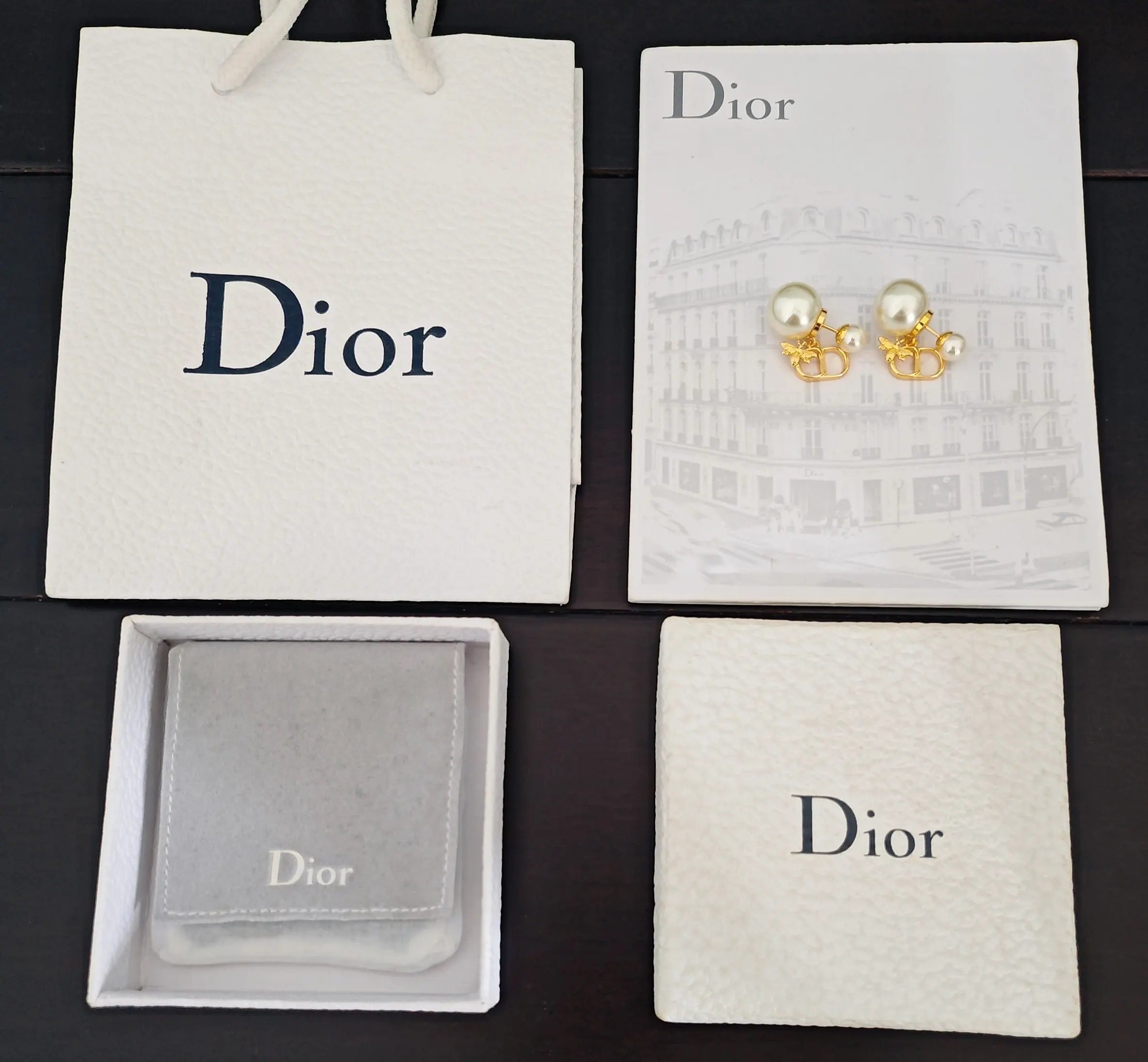 Dior 蜜蜂珍珠耳环 金色圆珠款