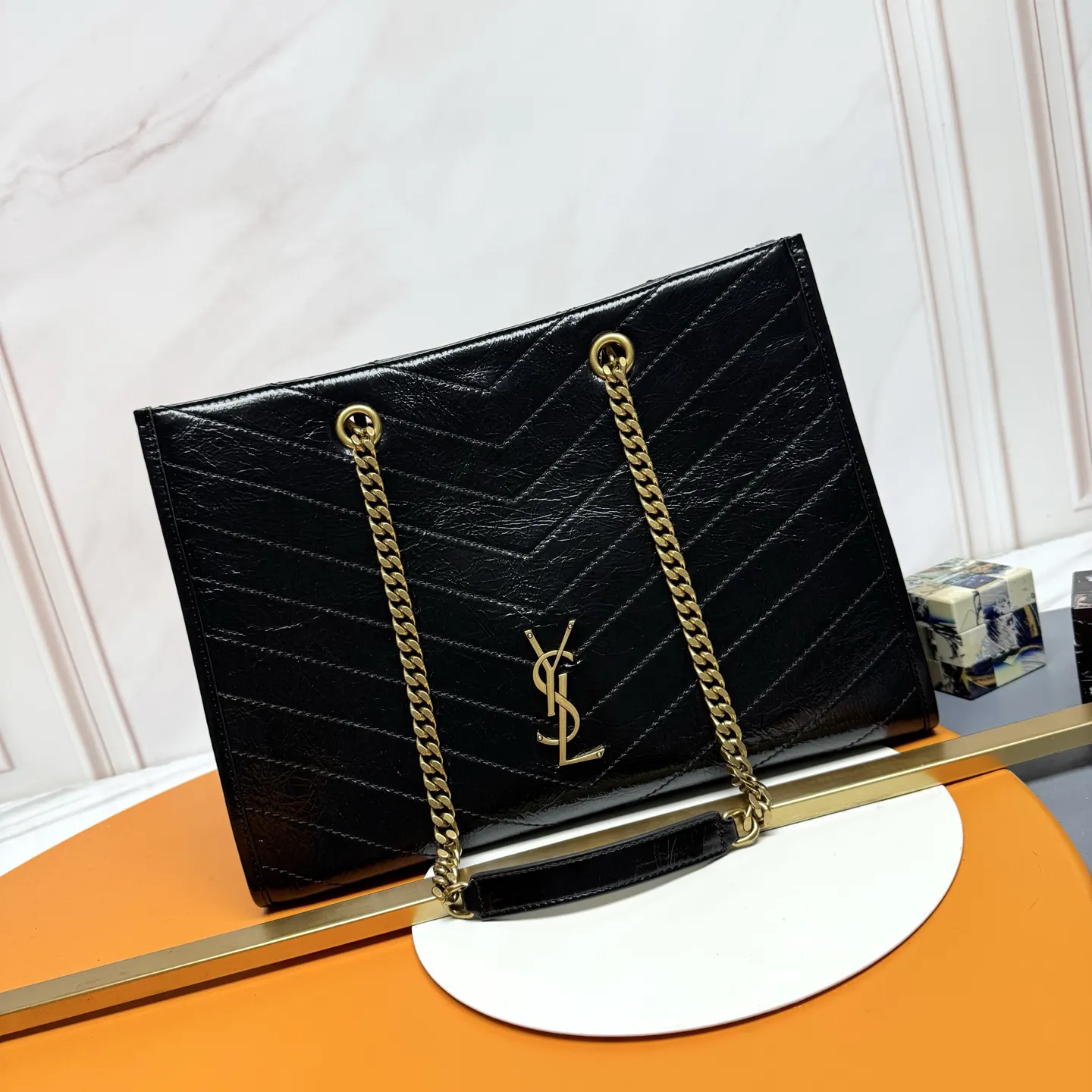 YSL 黑色 金色 牛皮 托特包 大容量托特款