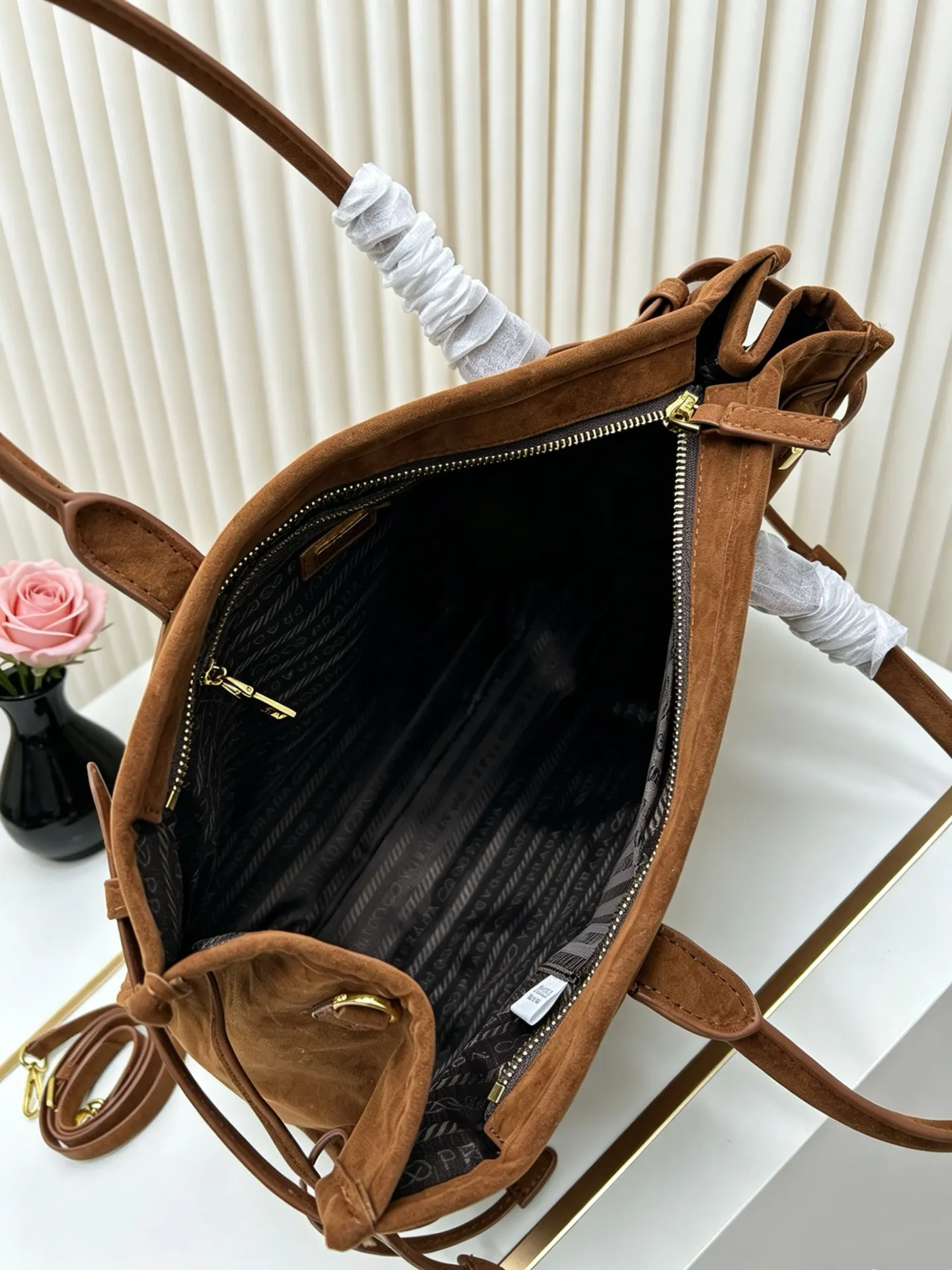 Prada Brown Suede Top Handle Crossbody Bag