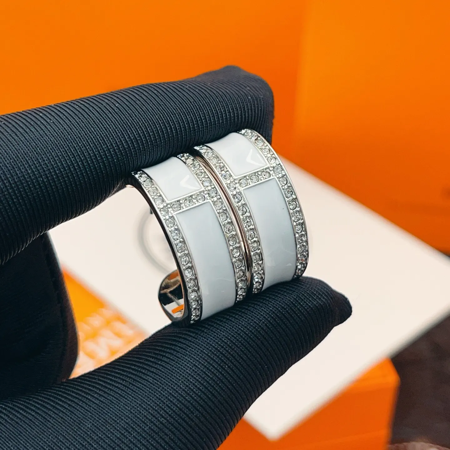 Hermès White Earrings