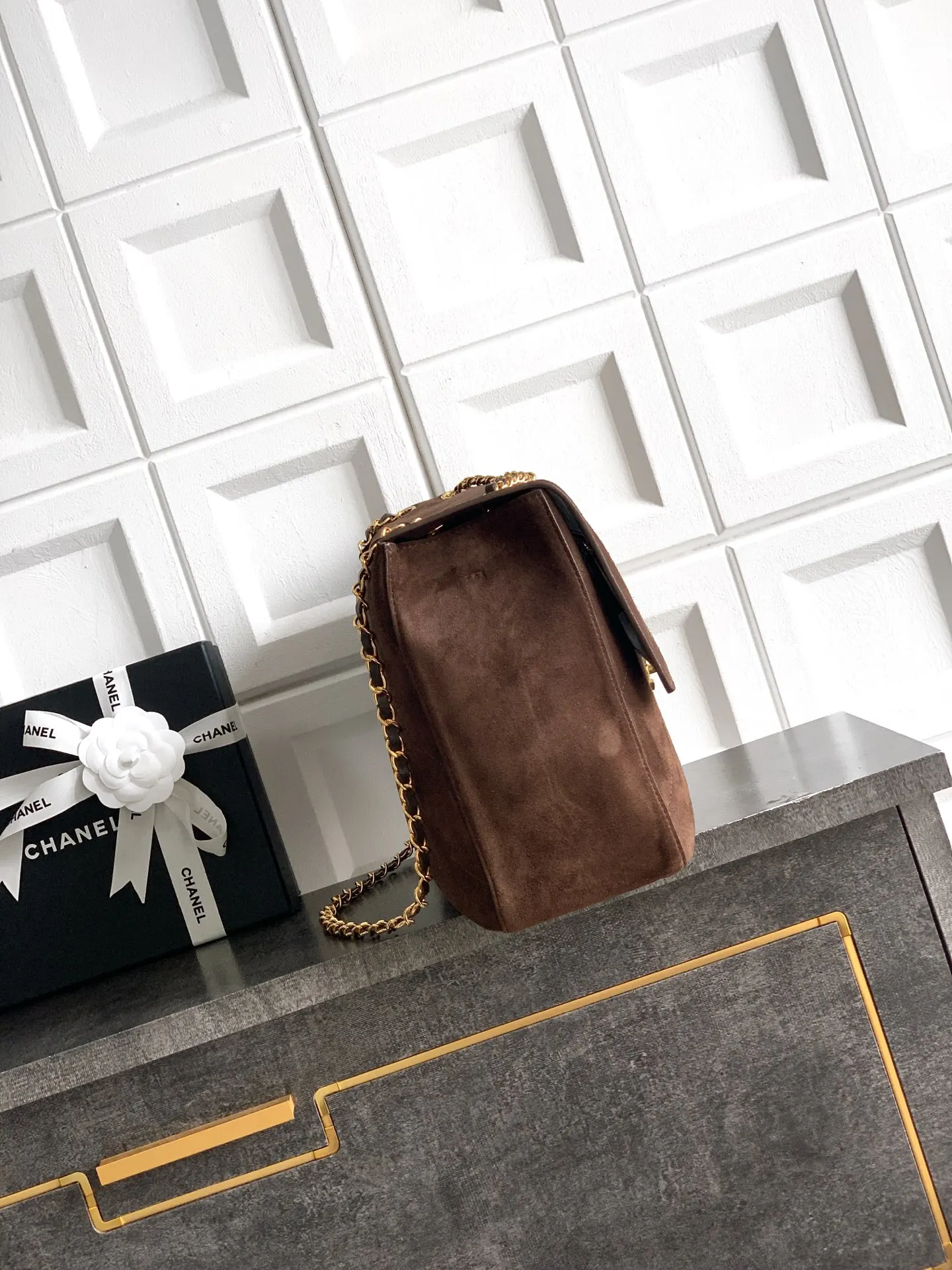 CHANEL 棕色 麂皮 旅行袋 大容量旅行款
