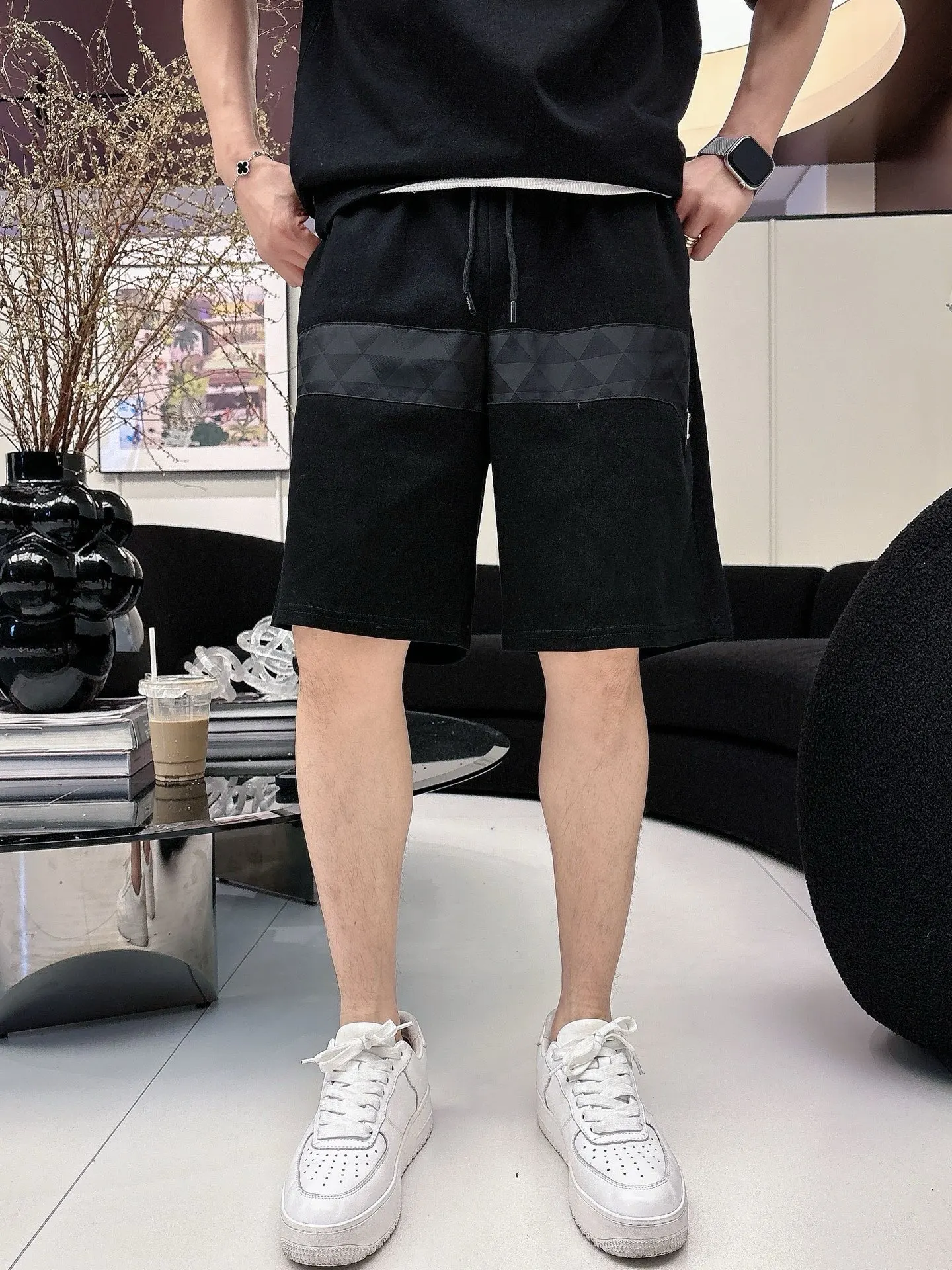 Prada Triangle Logo Horizontal Panel T-Shirt In Black