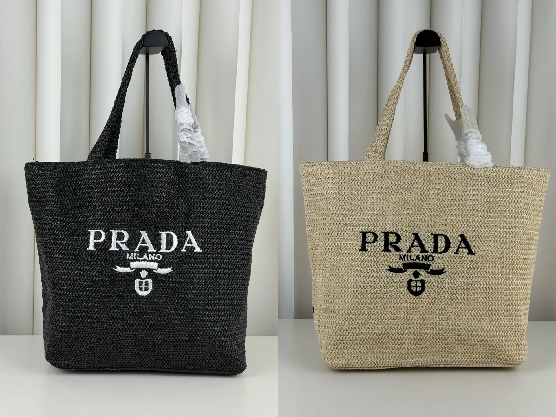 Prada 草编度假包 黑 杏双色 软乎乎编织袋 度 手拿包 精致手拿款
