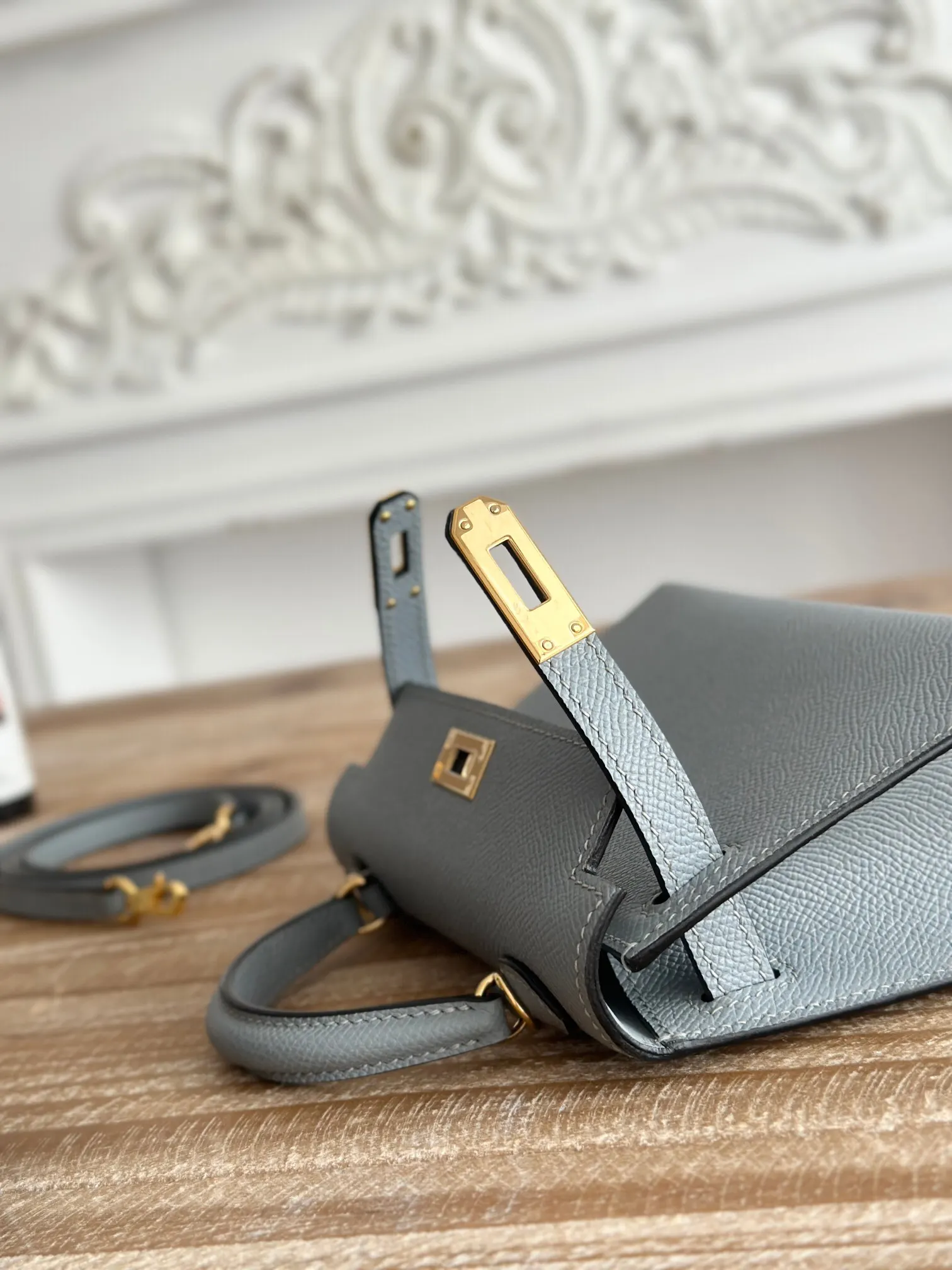 Hermès Kelly 亚麻蓝 Epsom掌纹牛皮 斜挎包 19cm