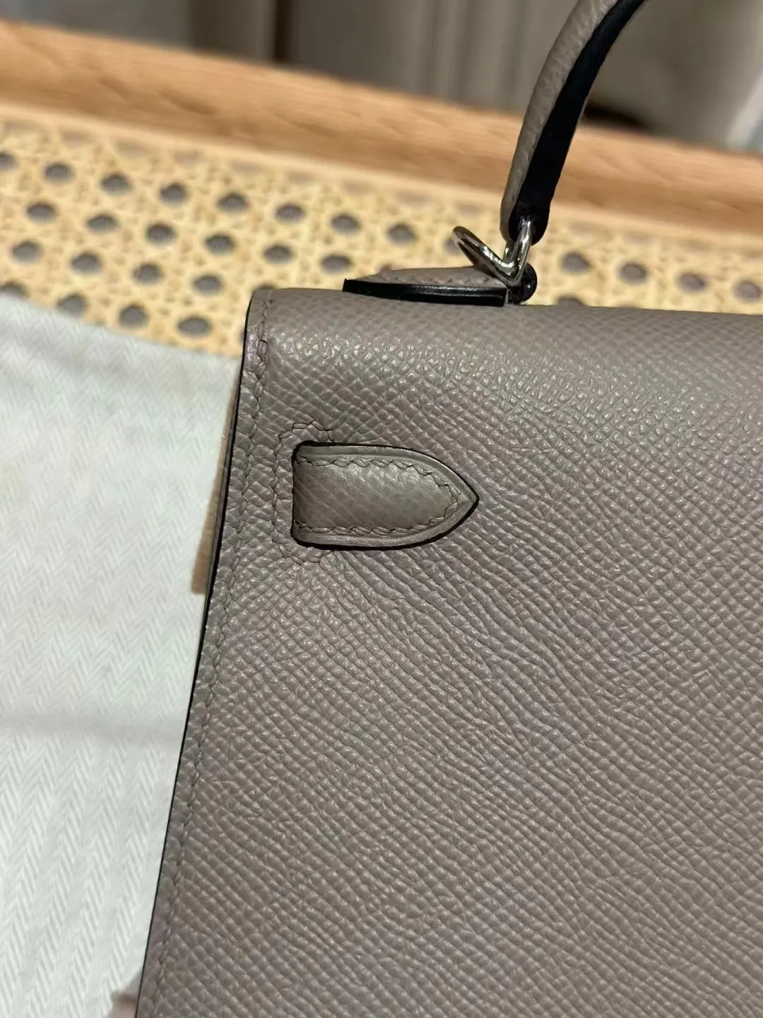 Hermès 迷你皮革手提包 大象灰银扣