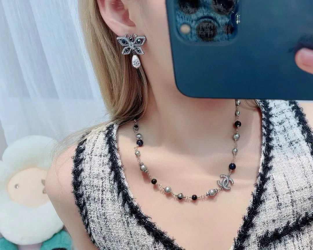Chanel Gray Pearl Earrings