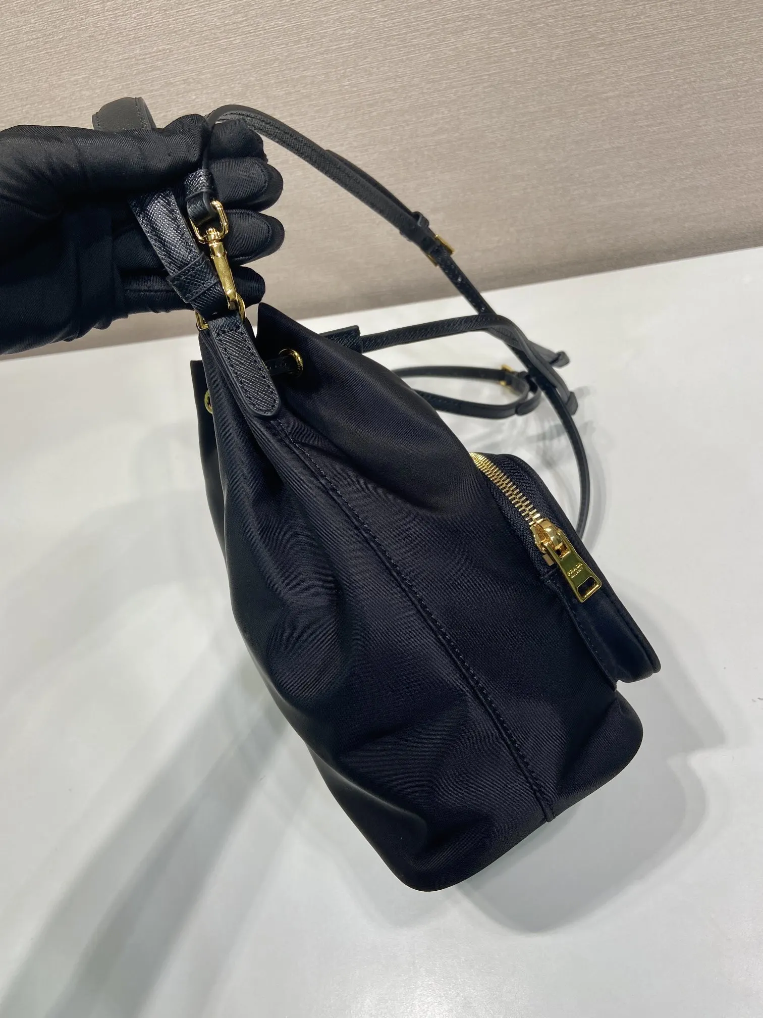Prada Re-Nylon Leather Saffiano Bucket Bag