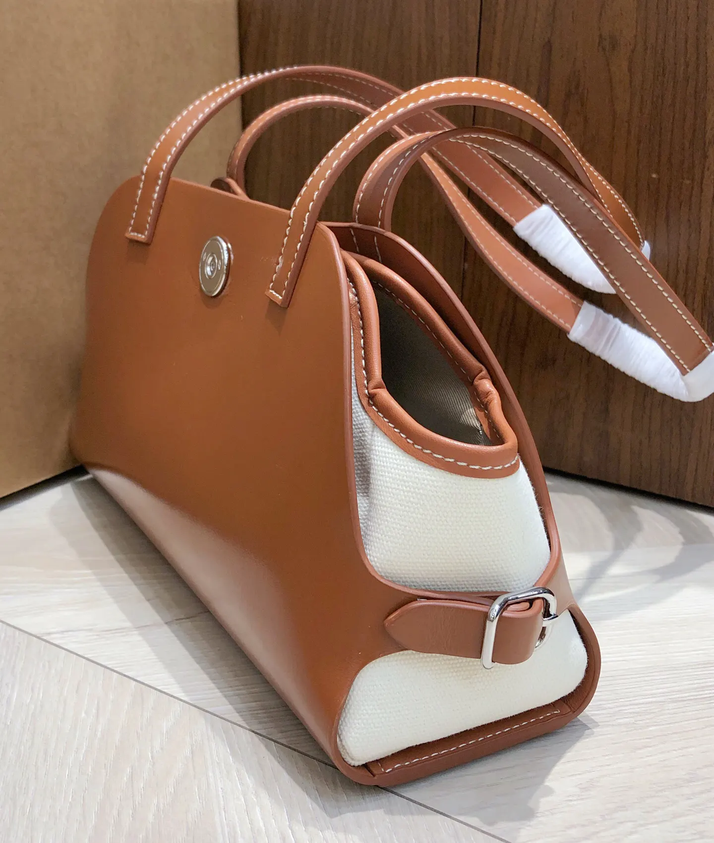 Hermes 棕色 帆布 腋下包 復古腋下背款