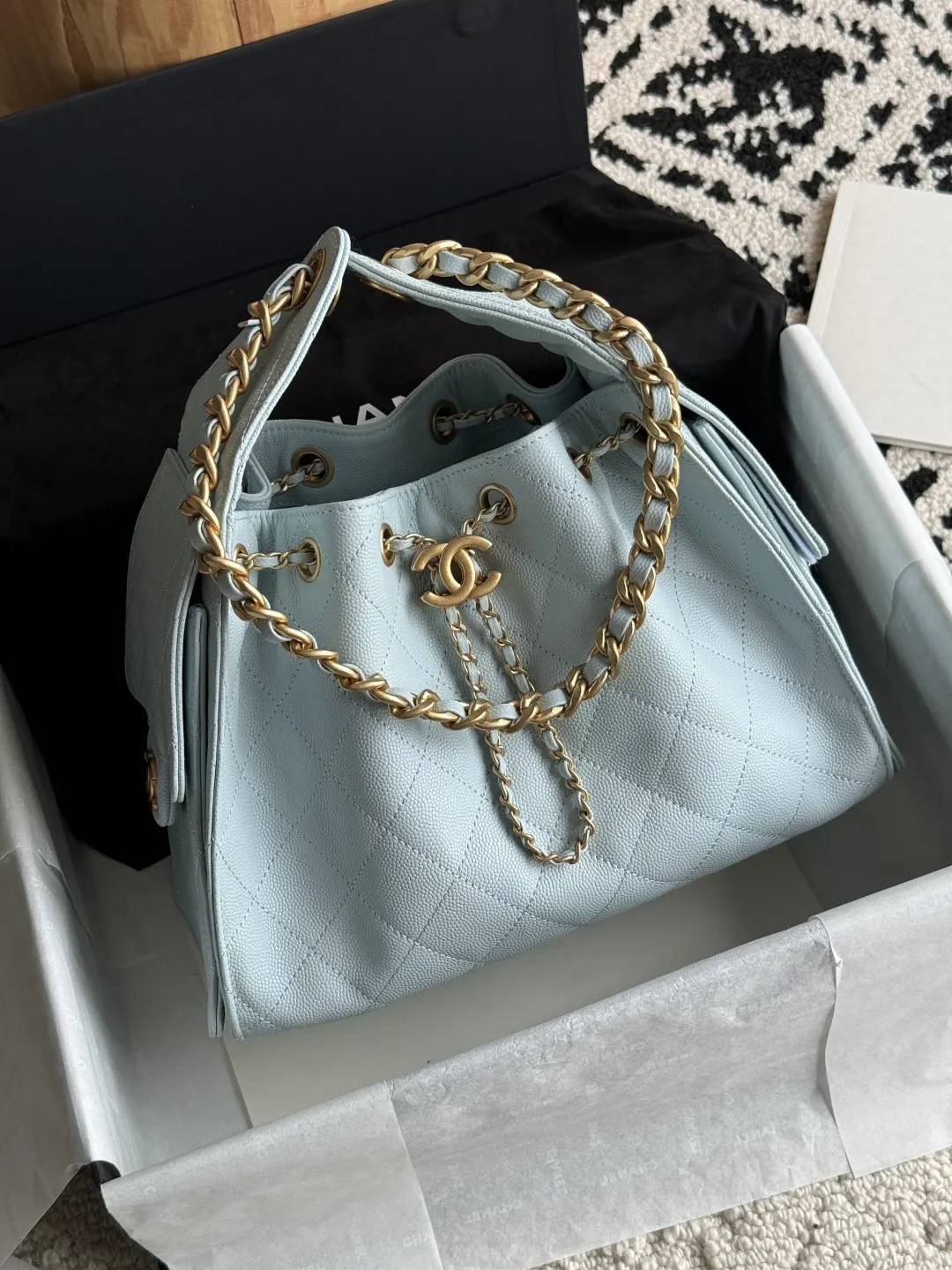 White Blue Hobo Shoulder Bag Vintage Leather