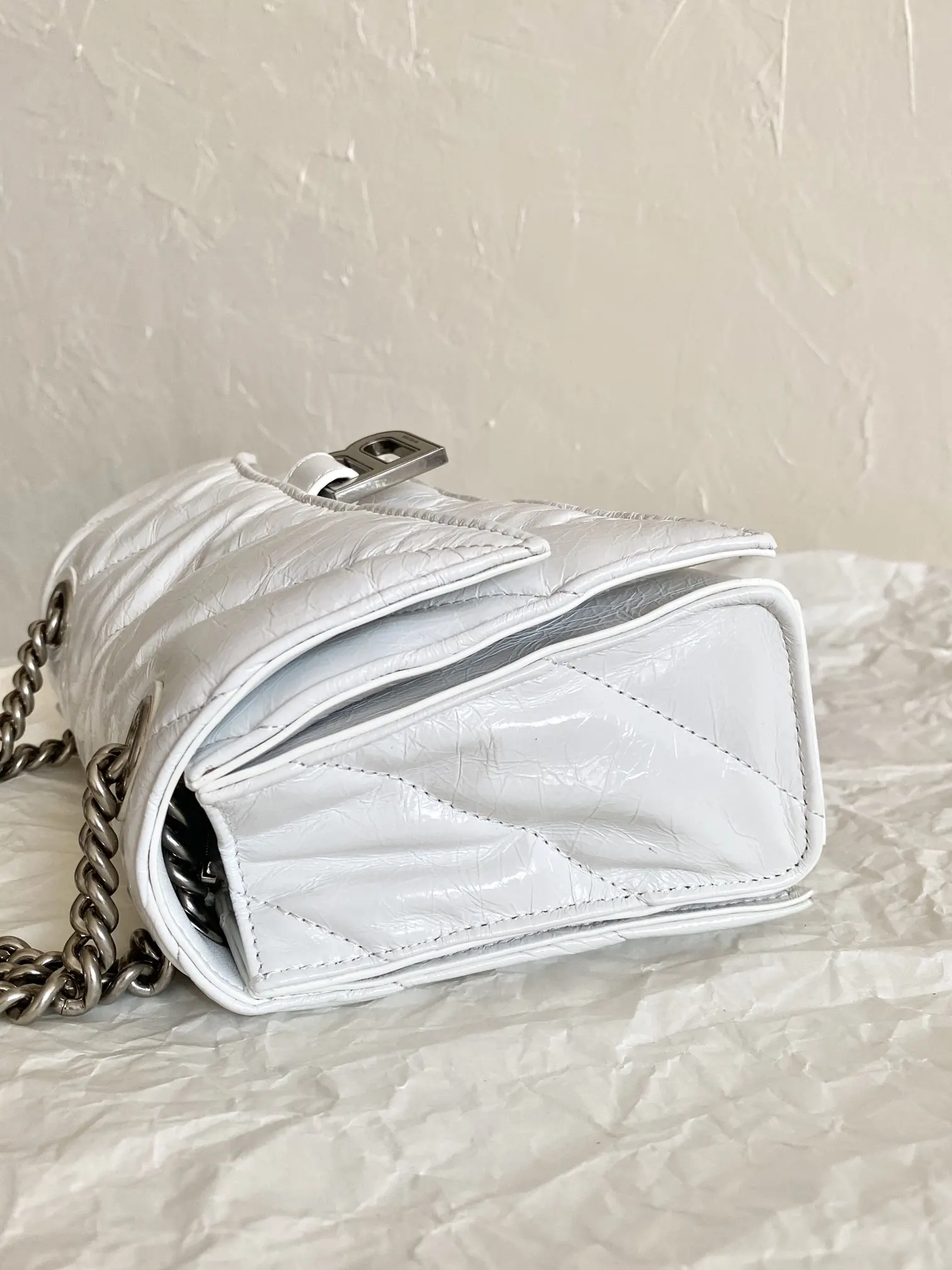 Balenciaga Hourglass White Leather Chain Bag