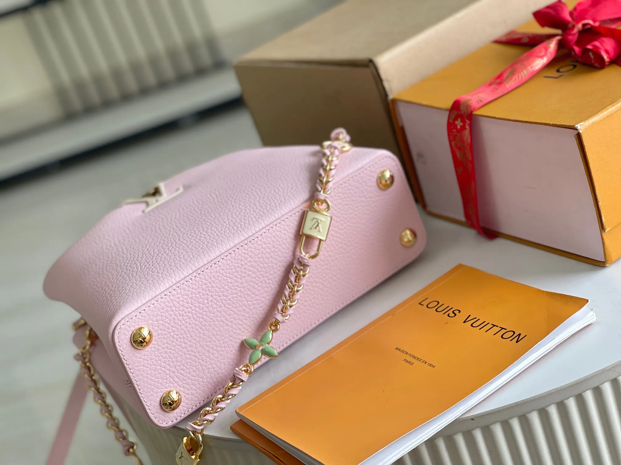 Beige Pink Chain Bag
