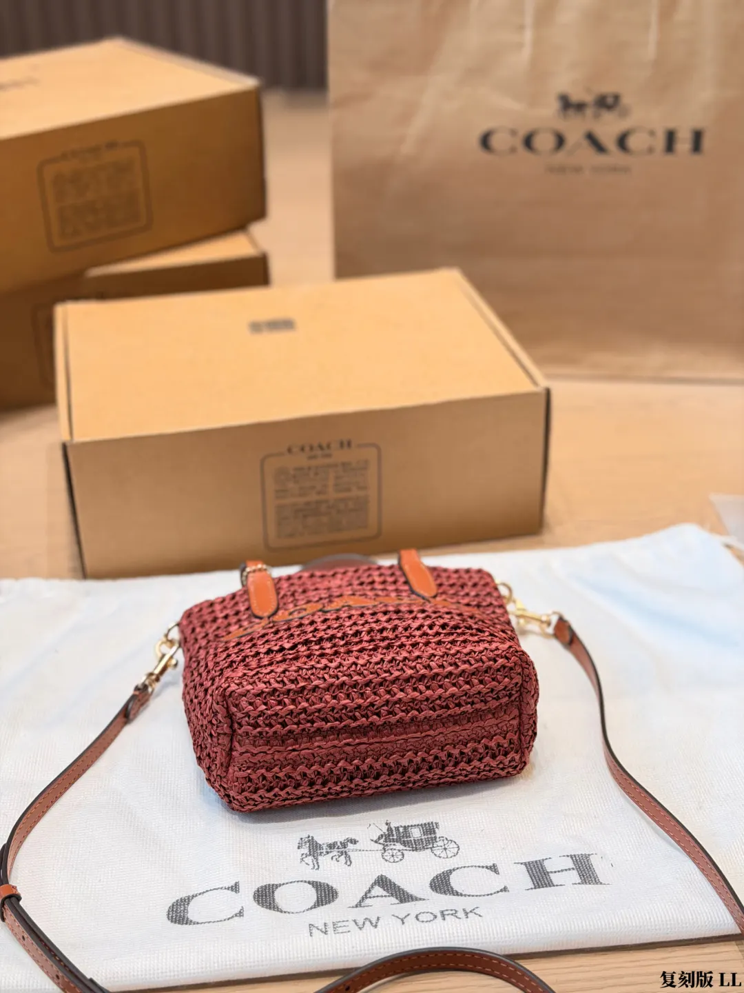 Coach 棕色 紅色 皮革 托特包 大容量托特款