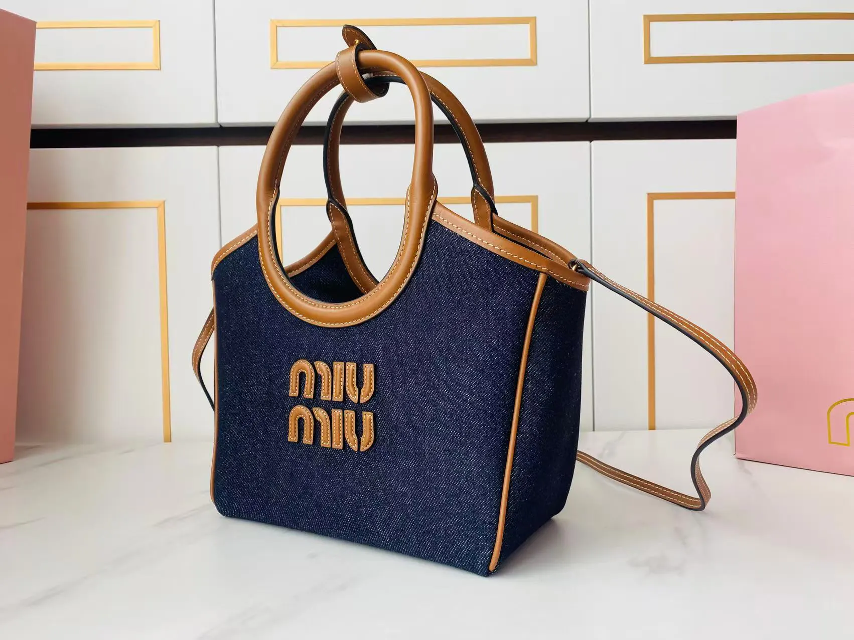 Miu 牛仔 小牛皮 托特包 大容量托特款