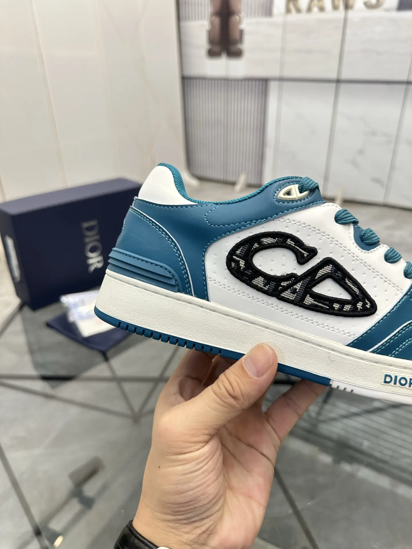 Dior B57 蓝色/绿色 皮革 运动鞋