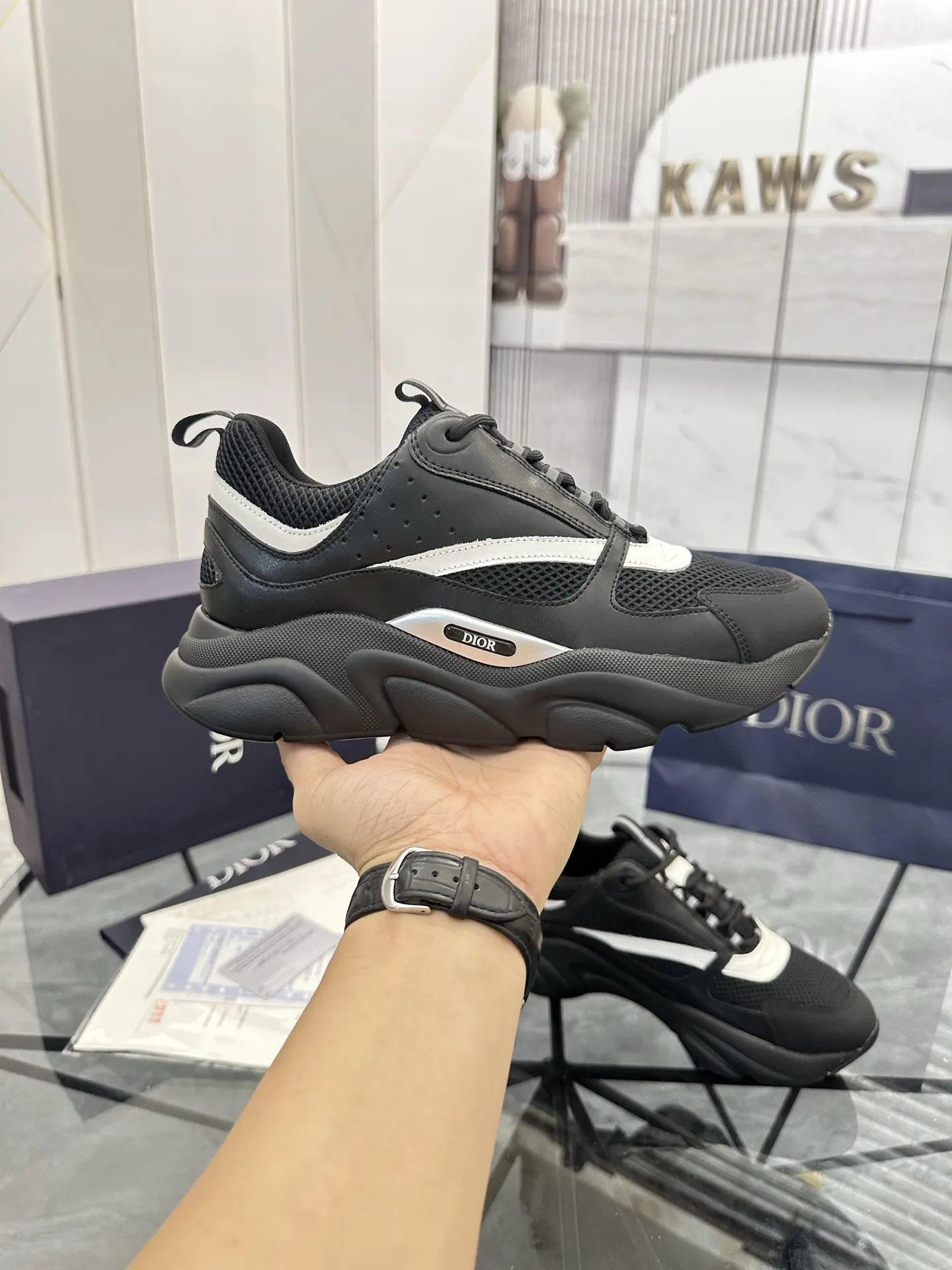 Dior B22 黑白拼色牛皮休閒鞋 經典厚底