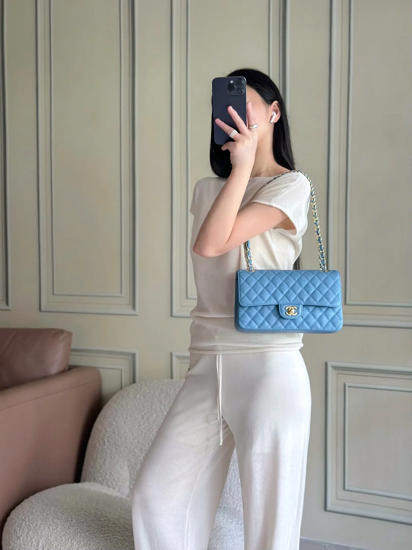 Chanel Caviar Cowhide Flap Chain Bag One Shoulder Cross