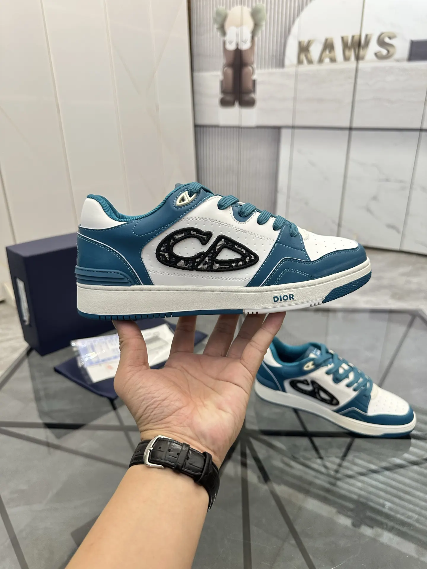 Dior B57 蓝色/绿色 皮革 运动鞋