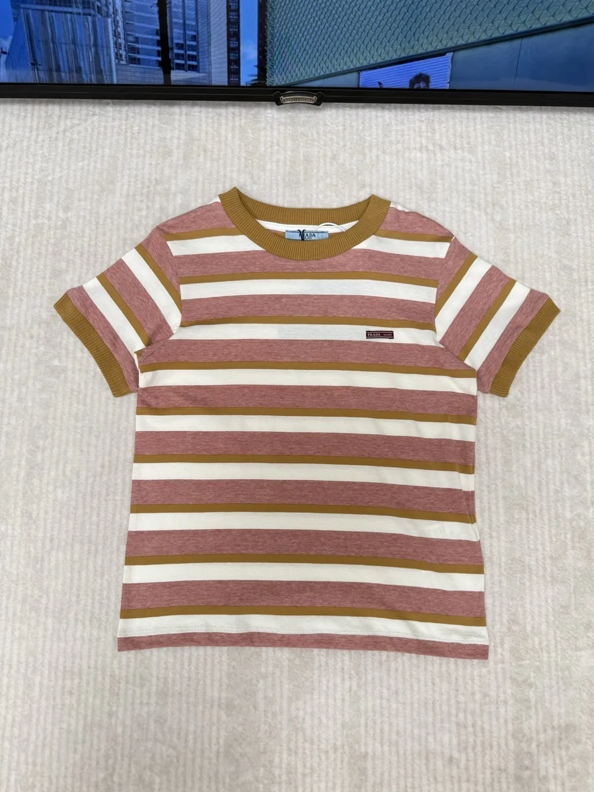 Prada 棉质 Logo 条纹 短袖T恤