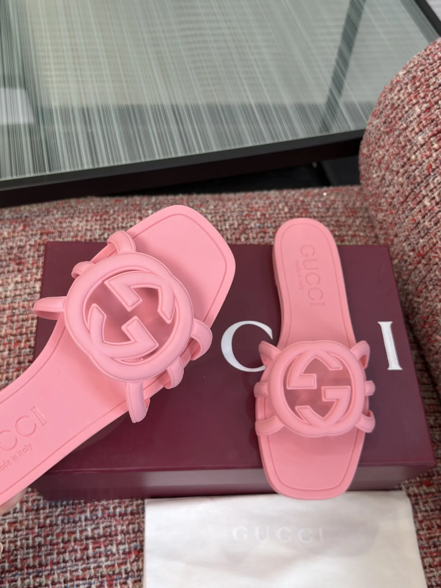 Gucci Interlocking G 粉色凉拖 休闲 运动鞋