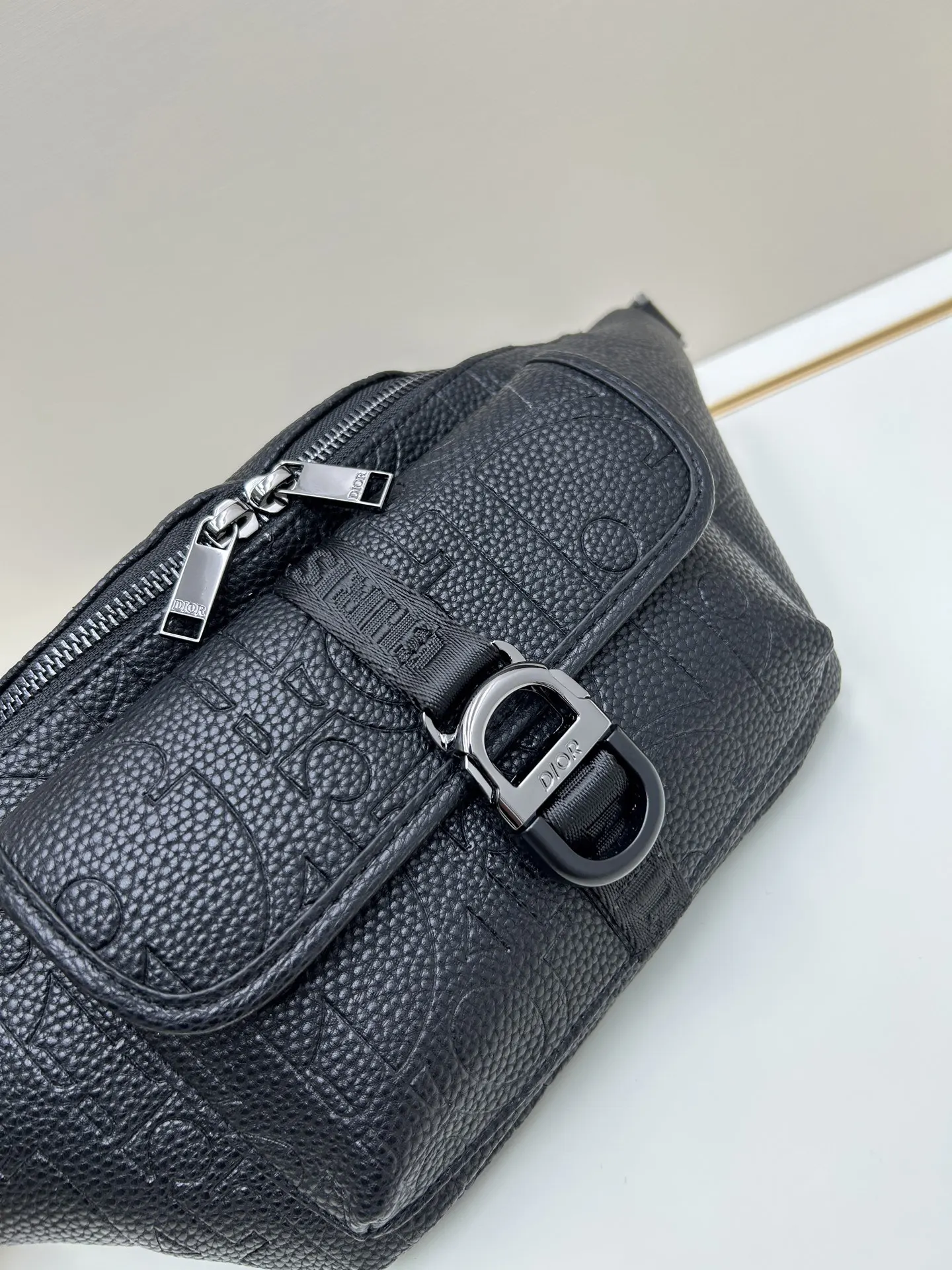 Black Beige Belt Bag Casual Leather