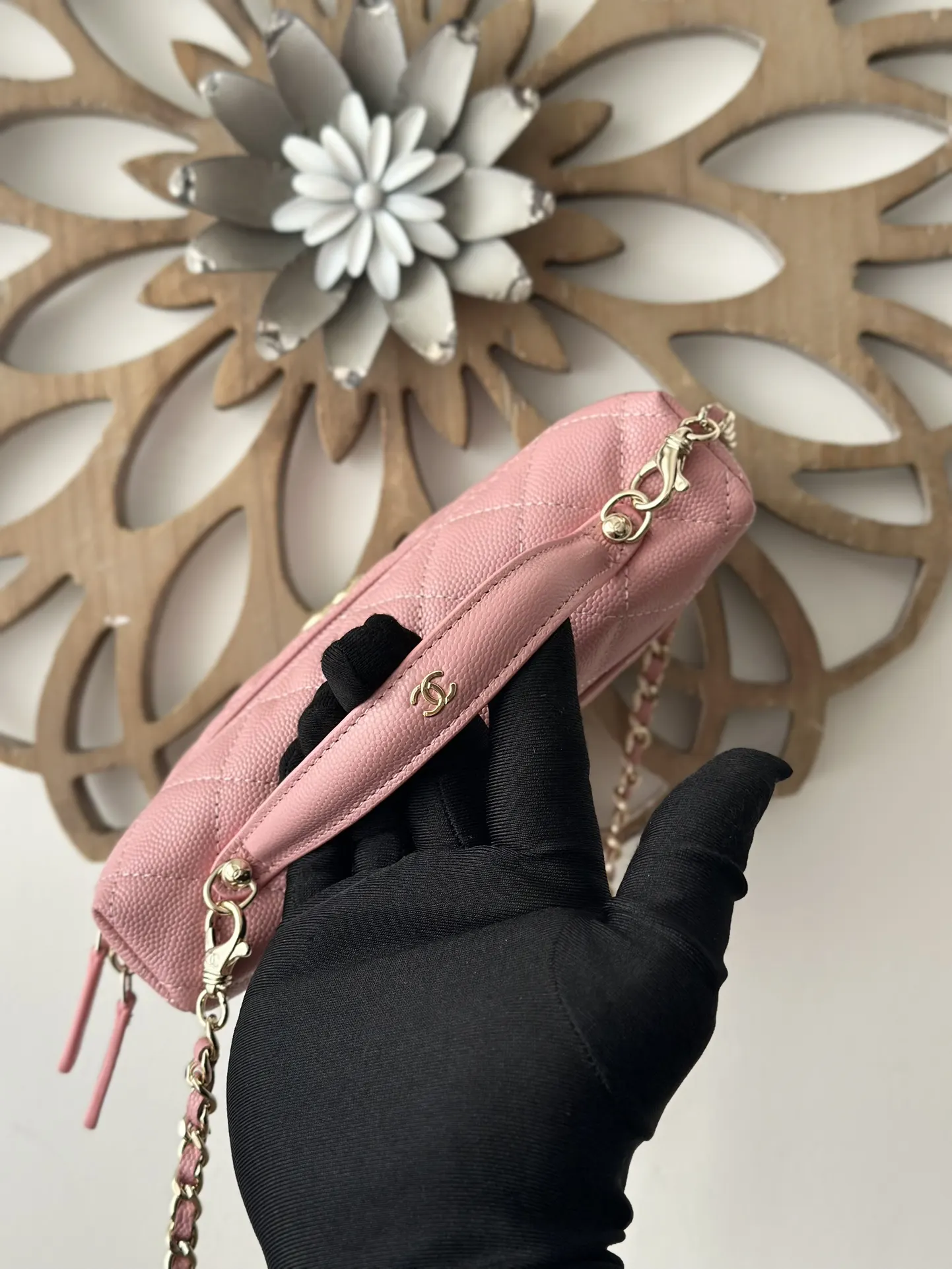 Pink Gold Chain Bag Leather