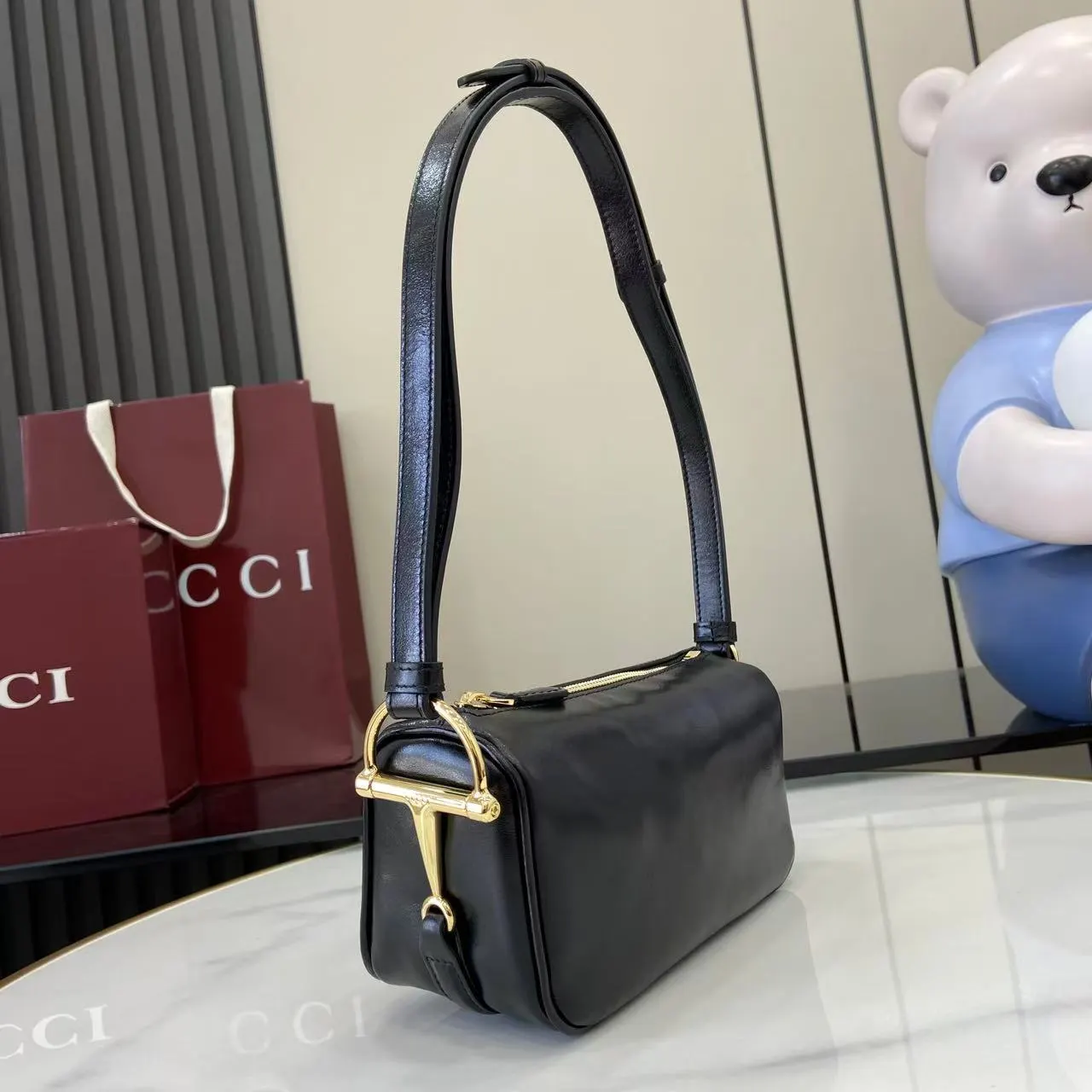 Gucci Horsebit 1955 老花马衔扣肩背包 单肩斜挎