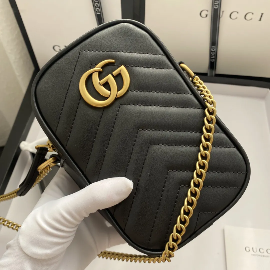 Gucci Marmont 絎縫皮革鏈條包 單肩斜挎