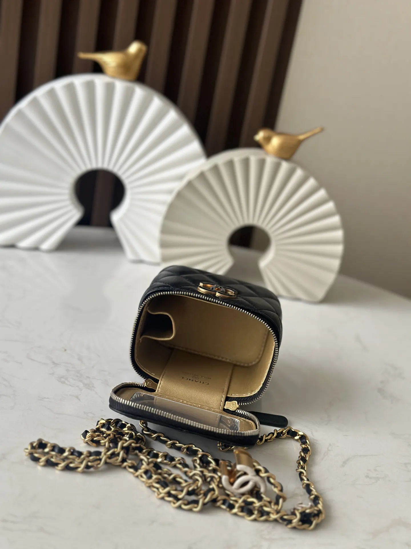Chanel Sheepskin Chain Cosmetic Bag Shoulder and Crossbody Wear