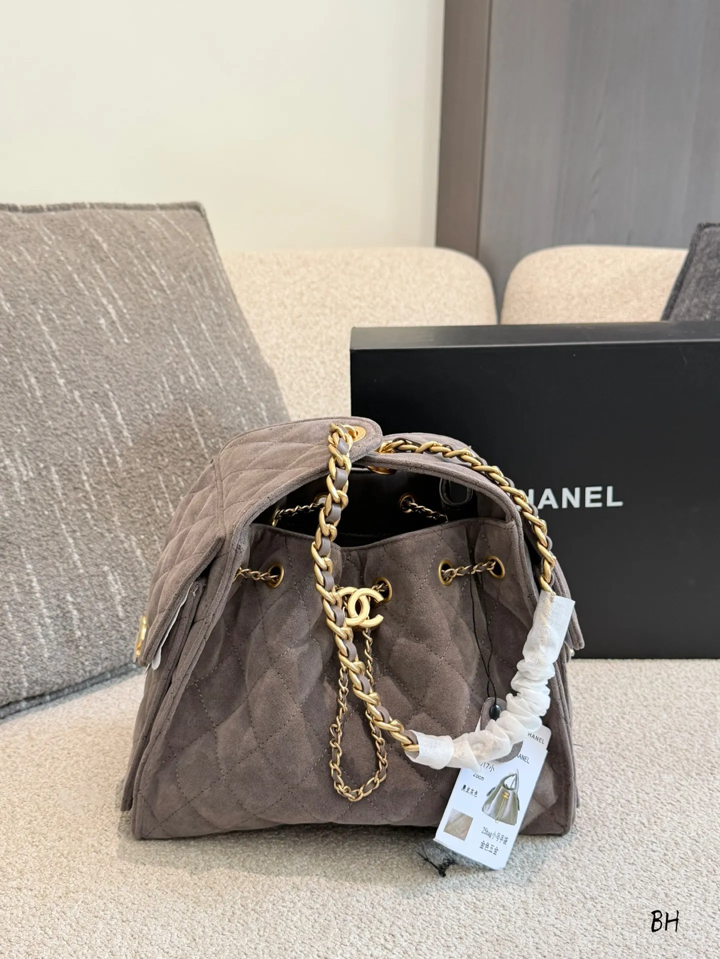 CHANEL 棕色 麂皮 鏈條包 精致鏈條款