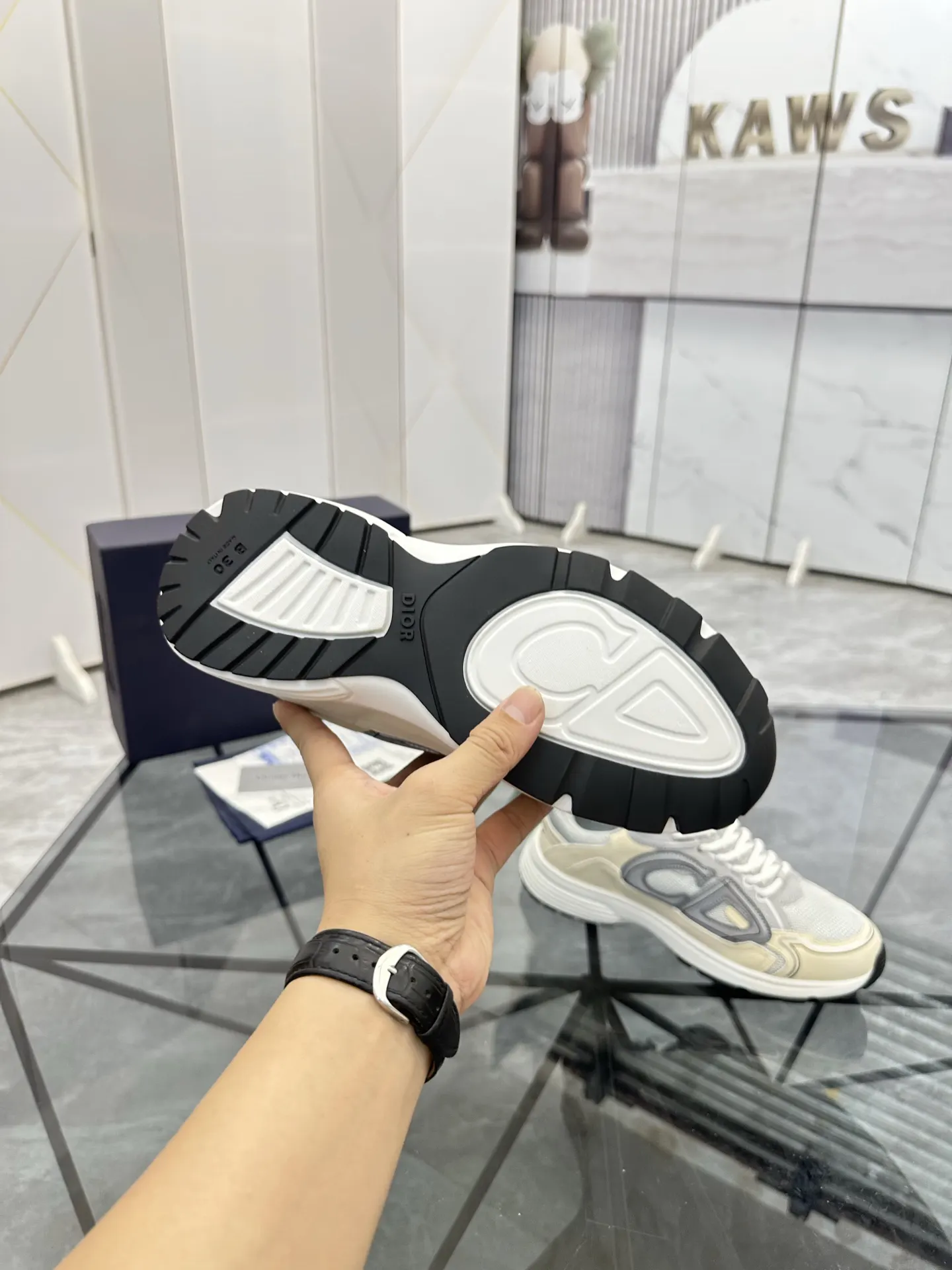 Dior B22 黑绿拼色牛皮运动鞋 休闲款