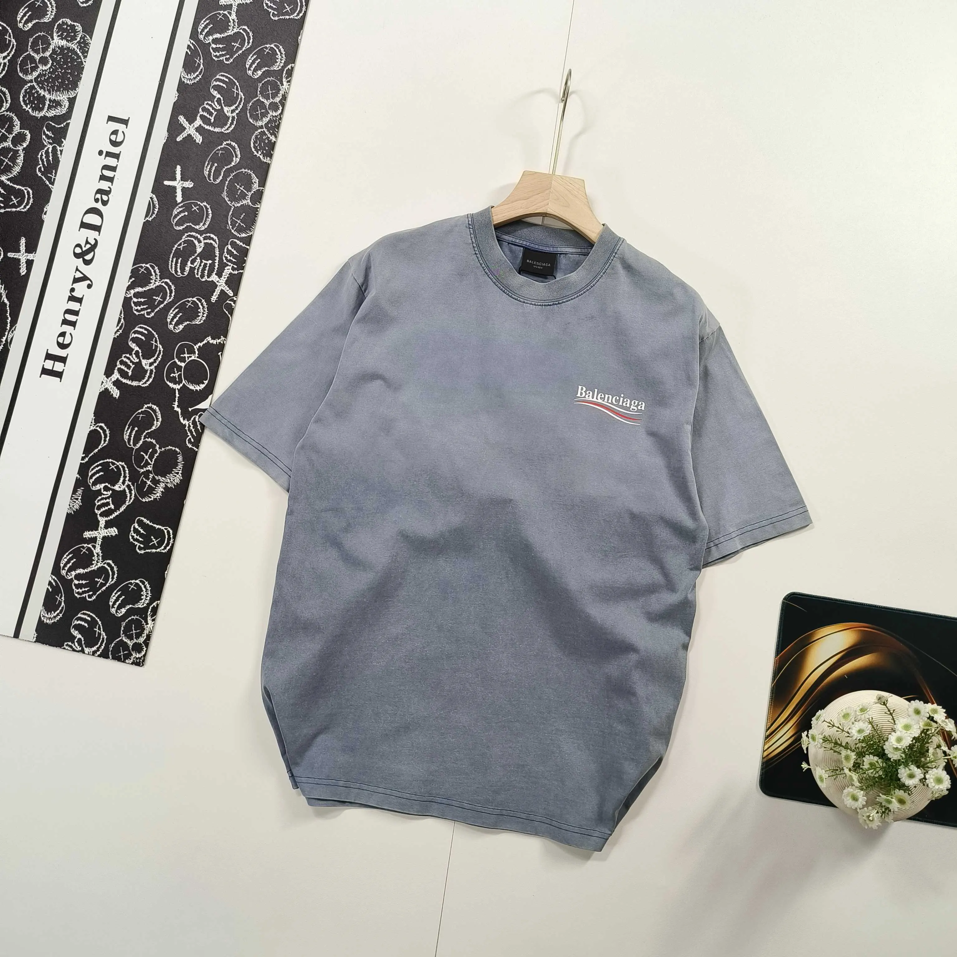 Balenciaga Blue Cotton Logo Short Sleeve T-Shirt Street