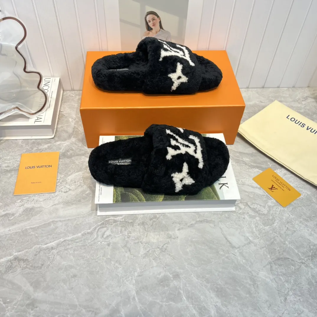 LV 黑色毛绒厚底拖鞋 秋冬居家休闲款｜ORBUYBAG 岚奢包高端时尚精品