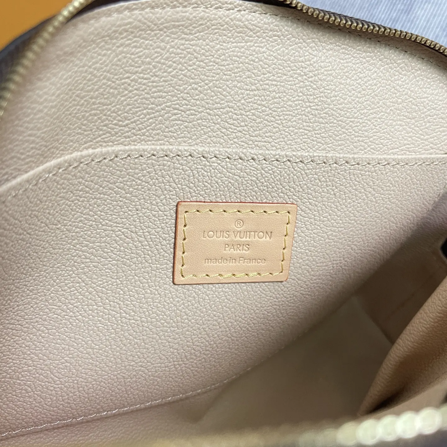 Gold Monogram Cosmetic Pouch Leather