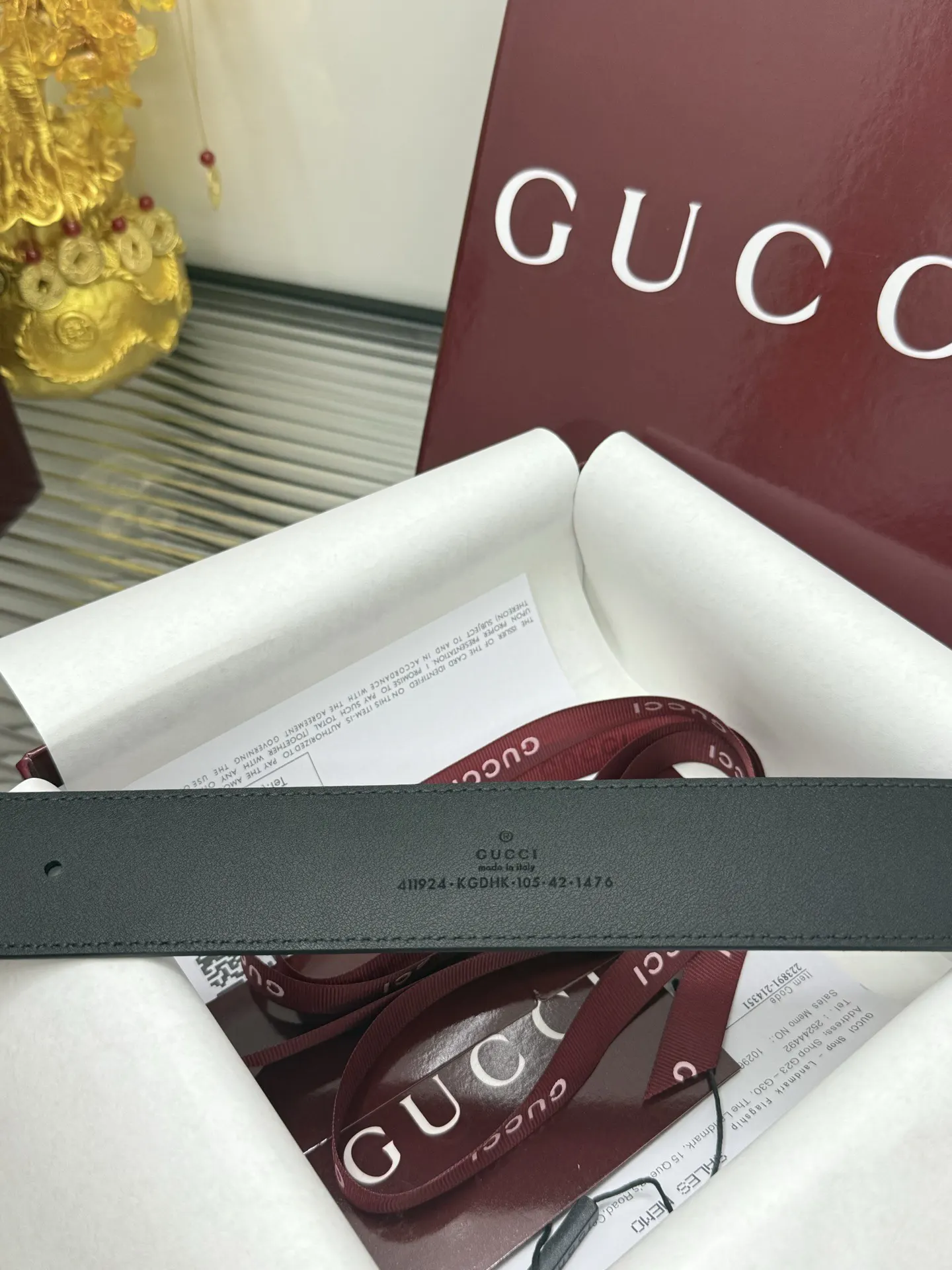 Gucci Double G 皮革腰帶 黑色
