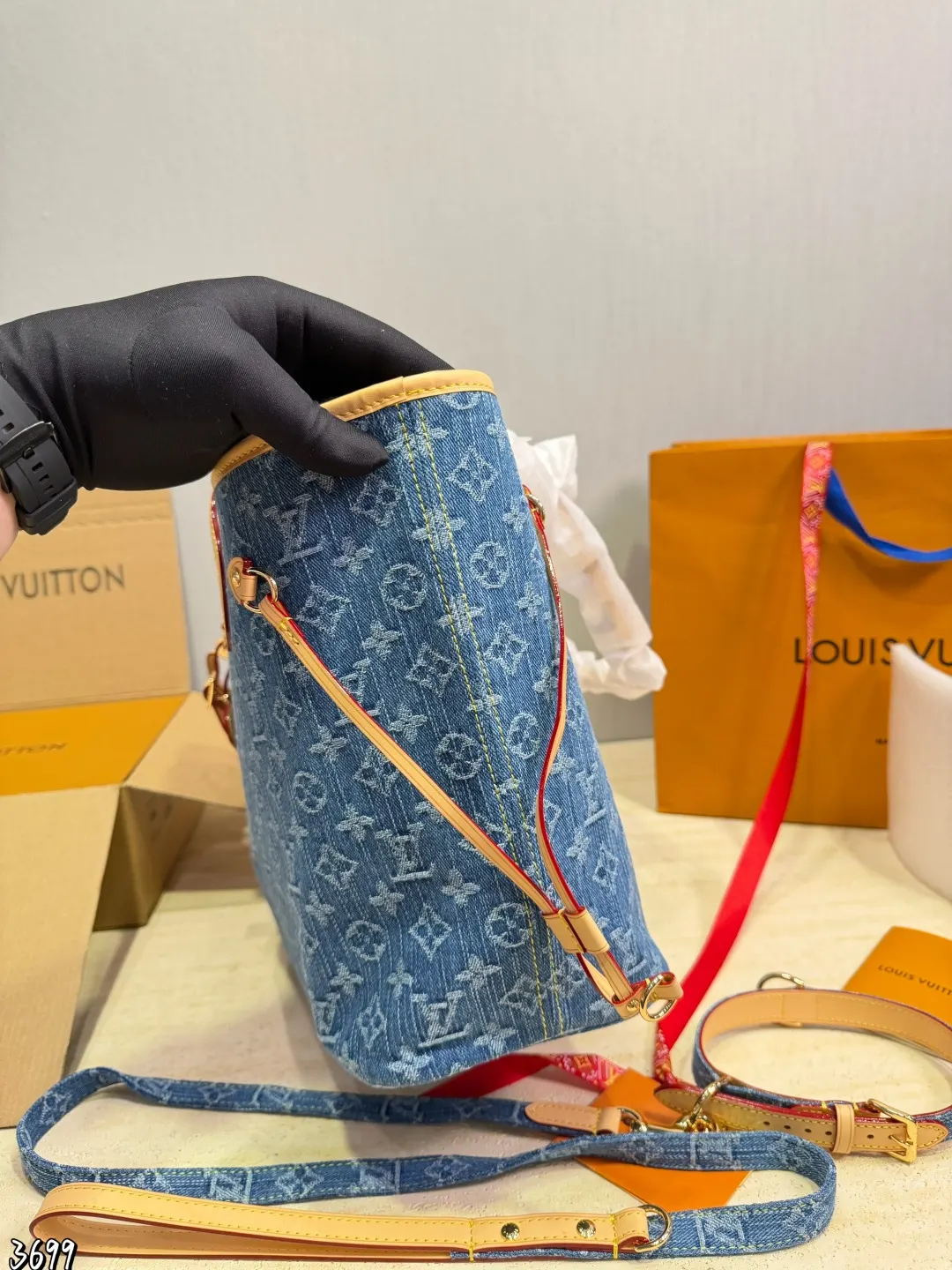 Neverfull 老花 牛仔 牛皮 托特包 大容量托特款