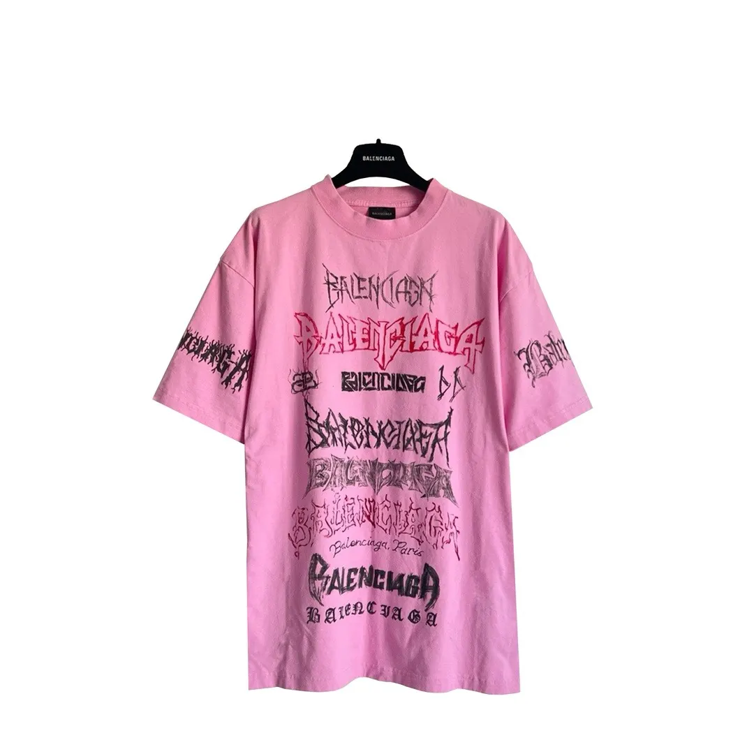 Balenciaga 粉色 Logo 印花 短袖T恤 街头休闲款