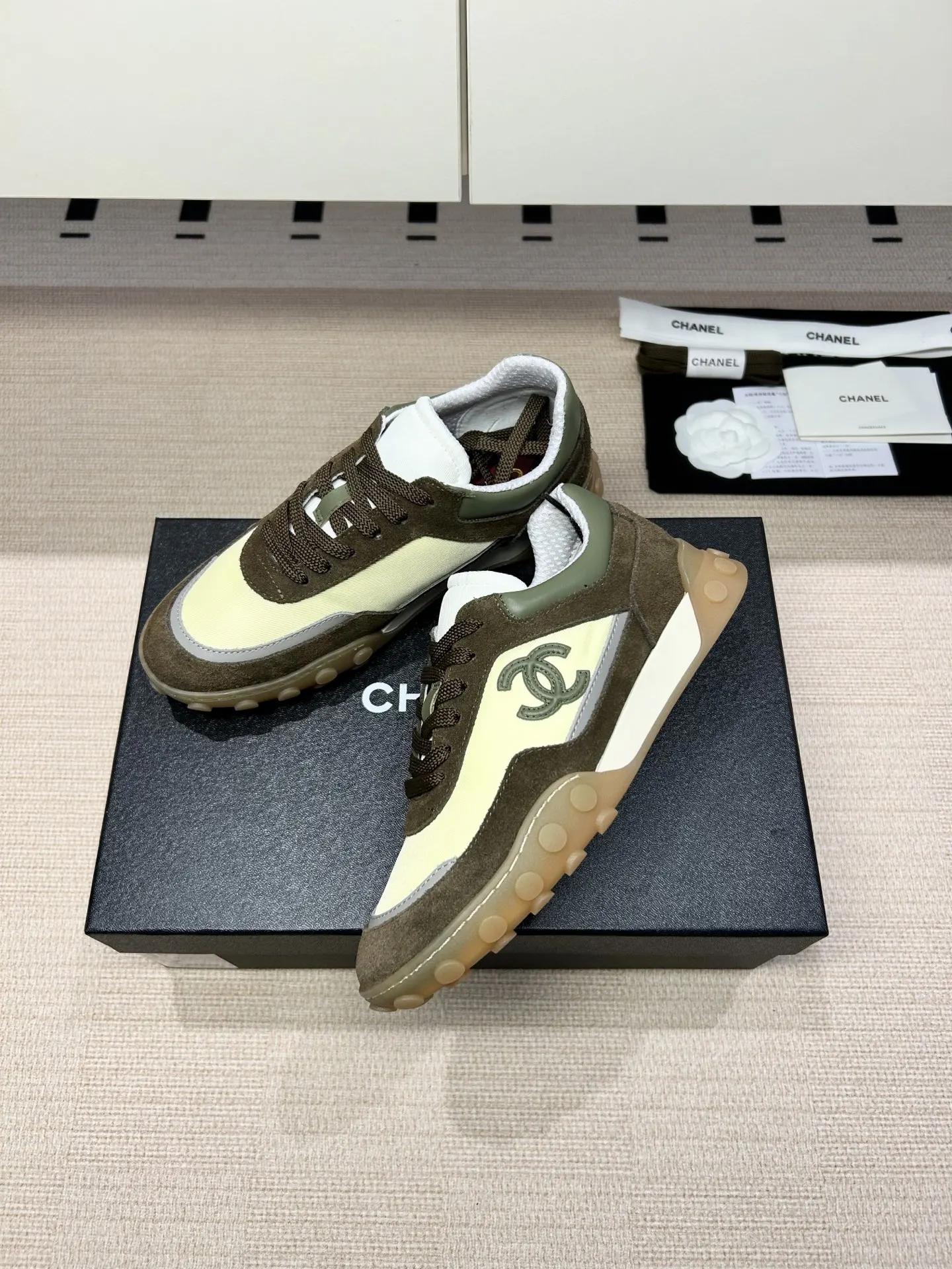 Chanel Green/White Leather Sneakers