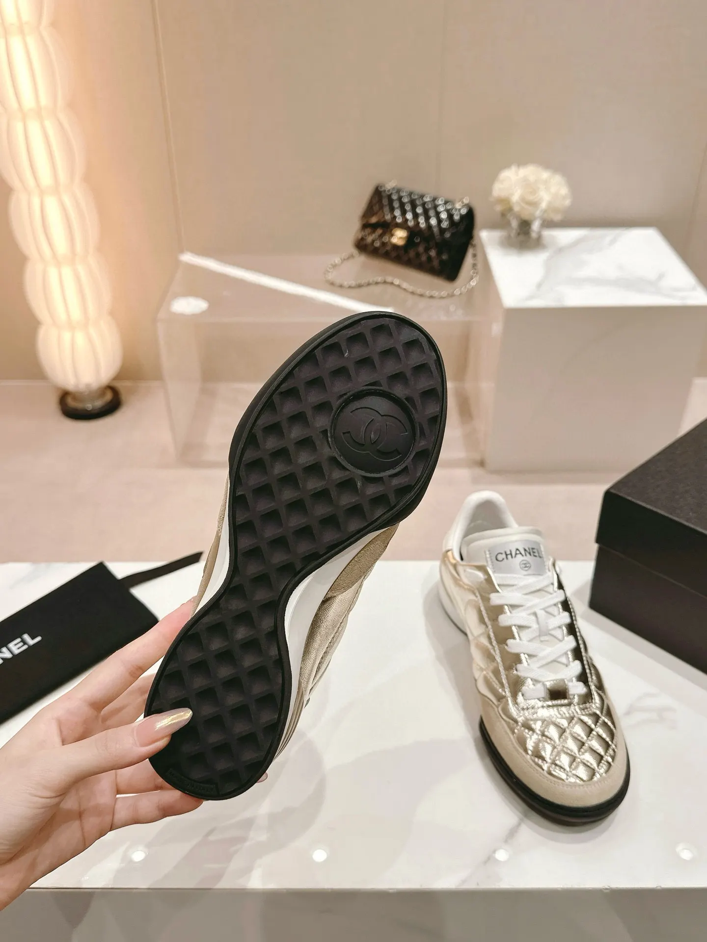 Chanel Beige Leather Sneakers