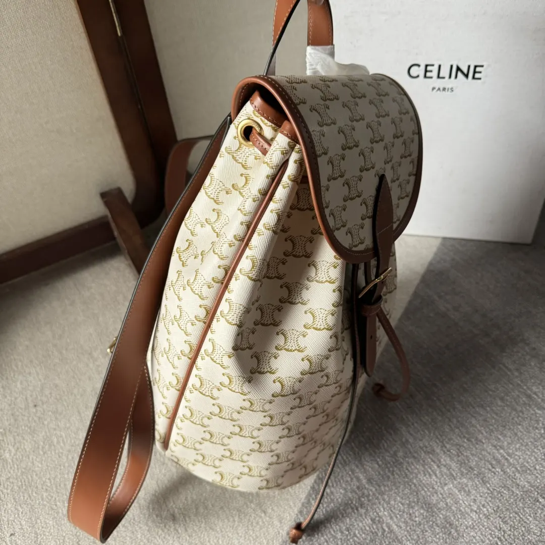 Celine Triomphe 金色 牛皮 双肩包 实用双肩款