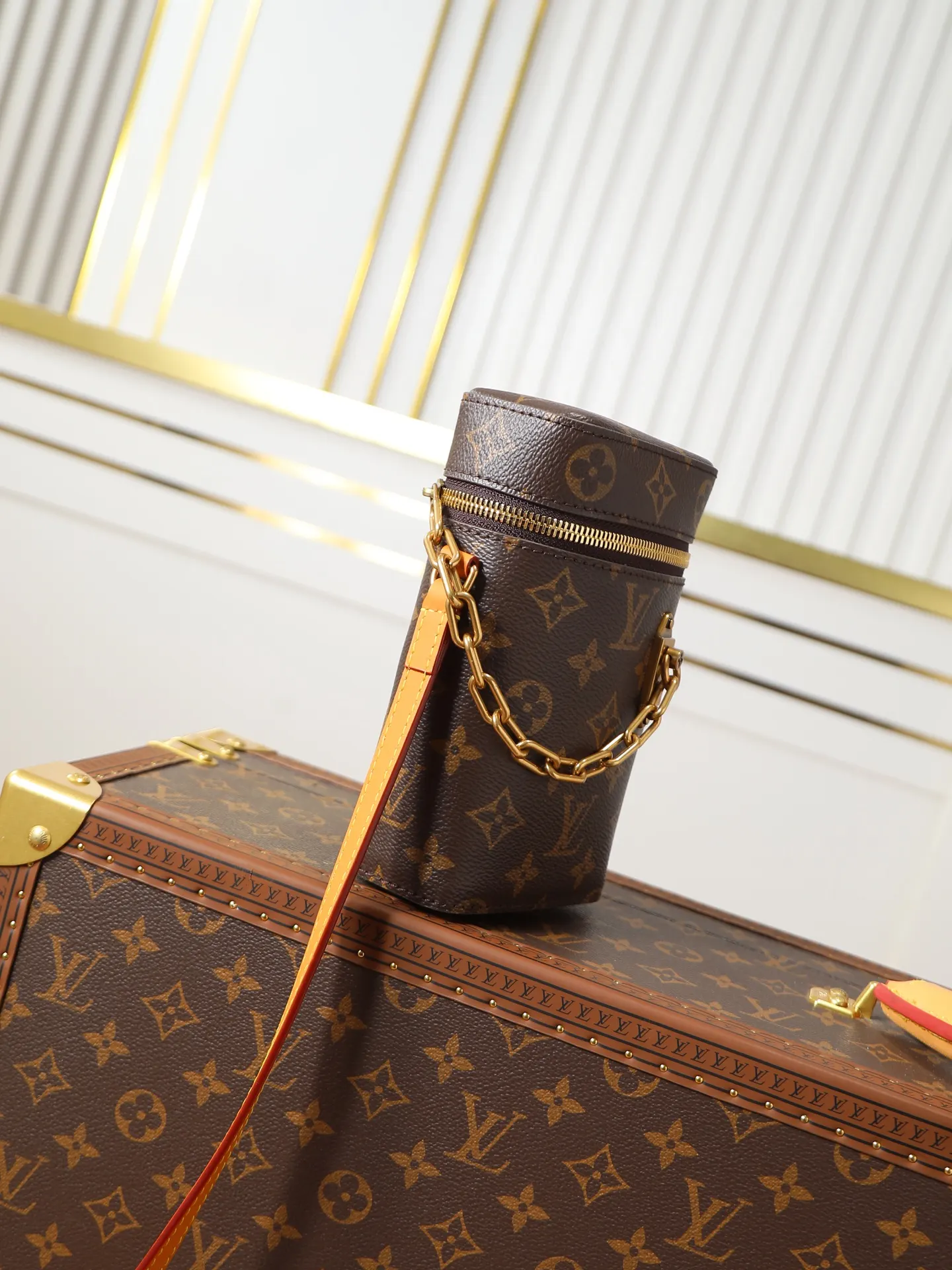 LV 老花 金色 帆布 老花 PH 收纳包 旅行收纳款