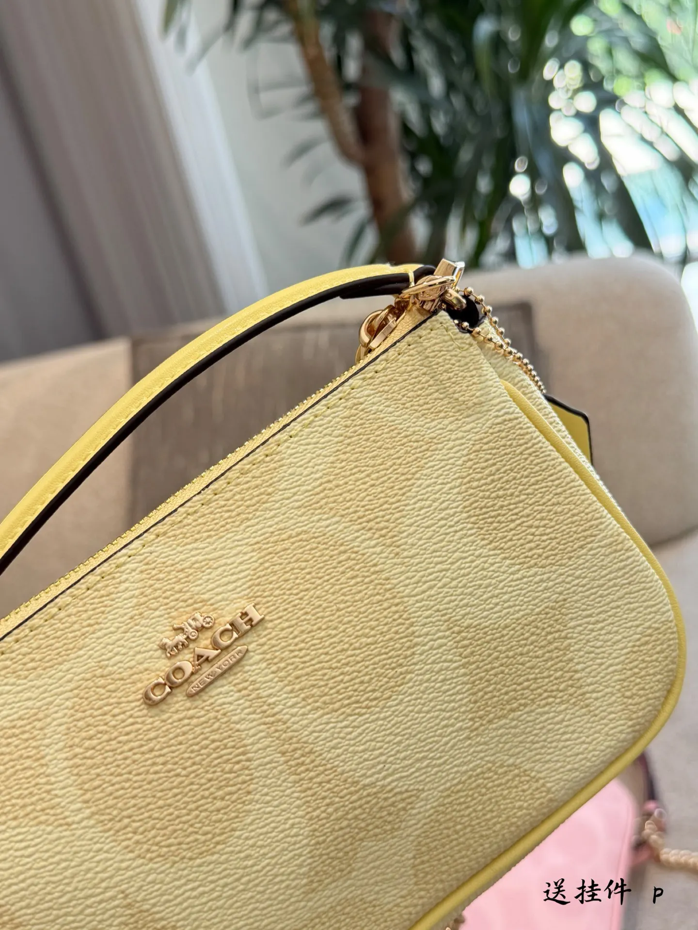 Coach 老花 粉色 帆布 鏈條包 精致鏈條款