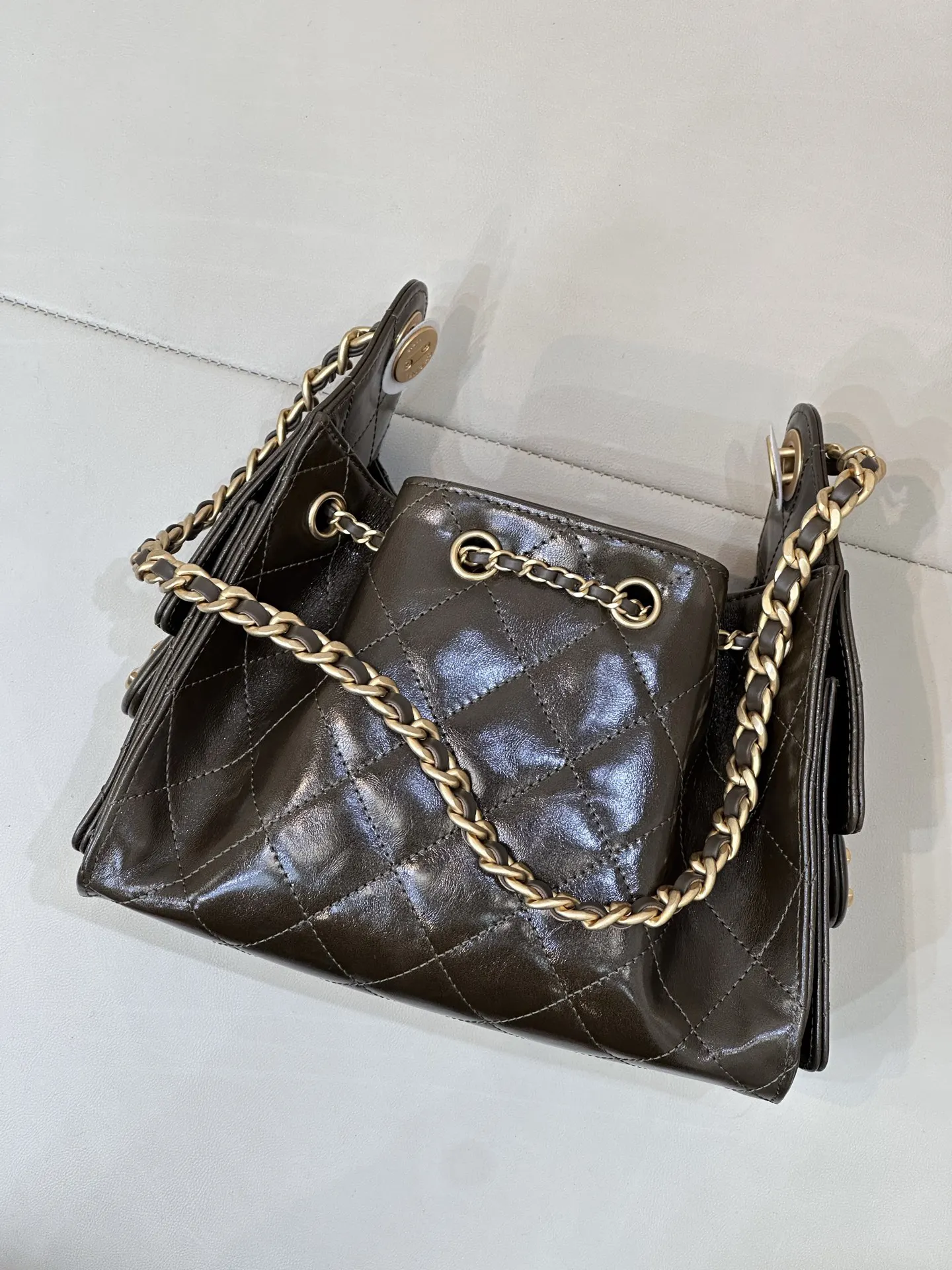 Chanel Black Leather Bucket Bag