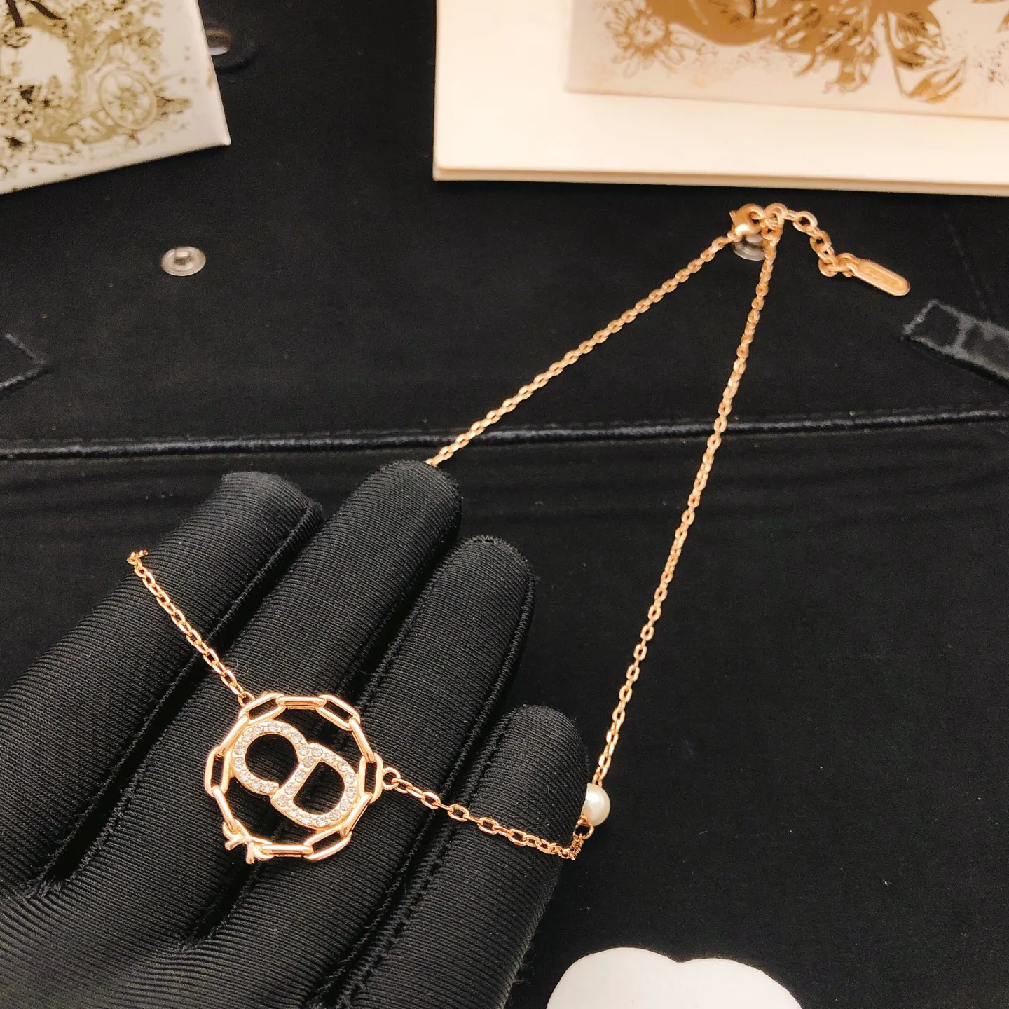 Dior 玫瑰金 金色 圆形 项链 精致锁骨链