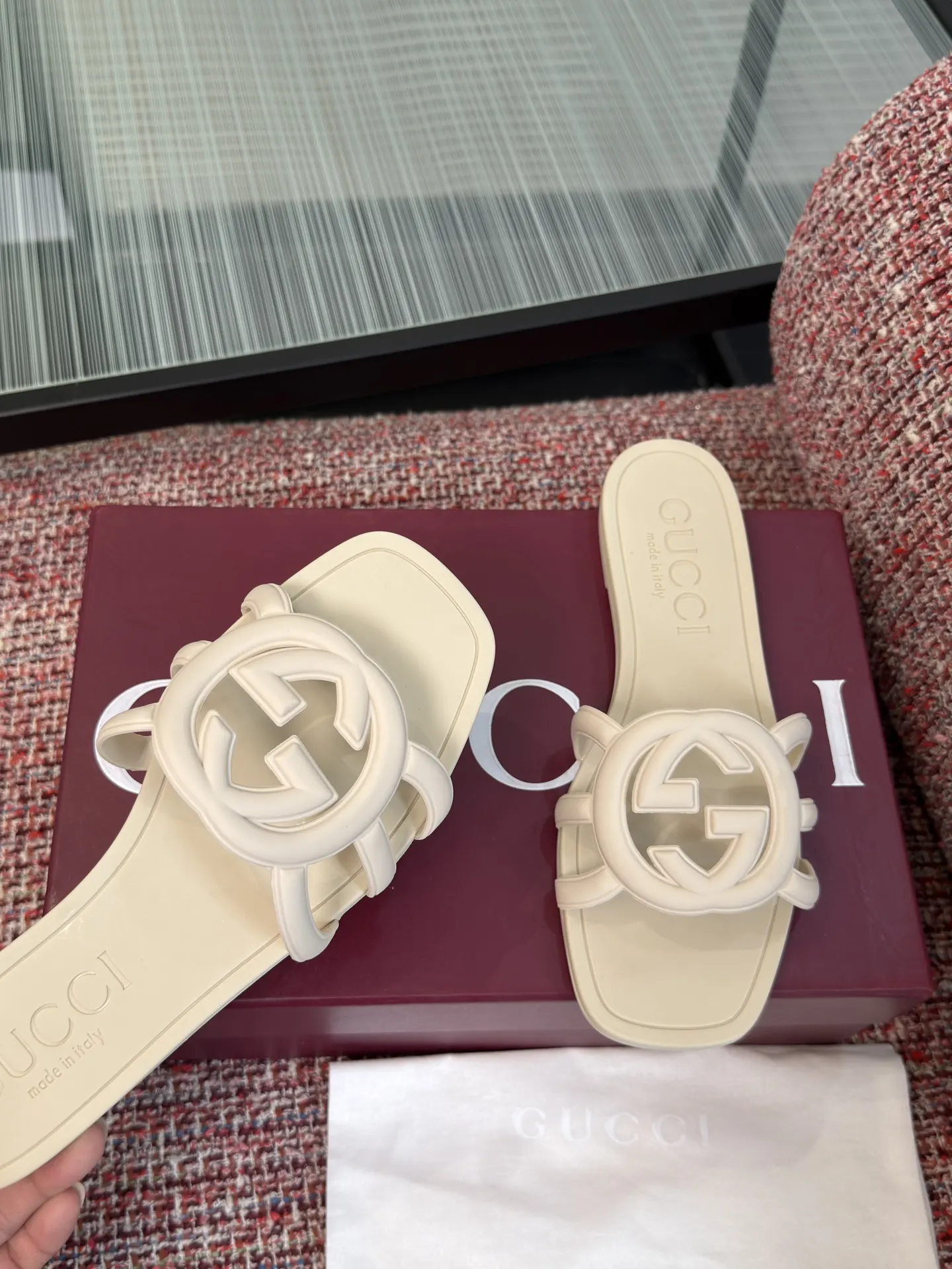 Gucci Interlocking G 米白色凉拖 休闲 运动鞋