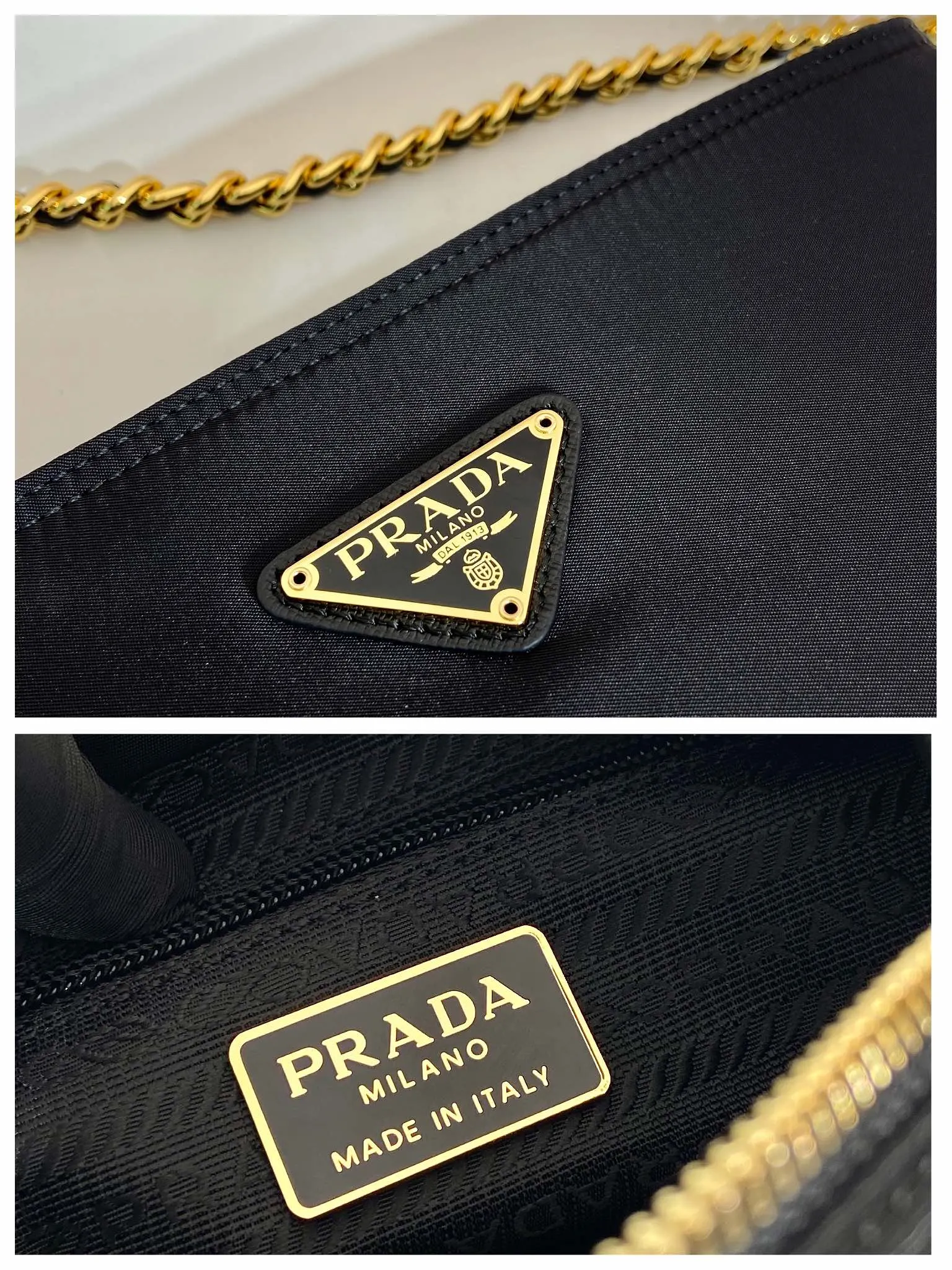 PRADA 1BD645 Re-Nylon尼龙 链条 斜挎包 精致链条款