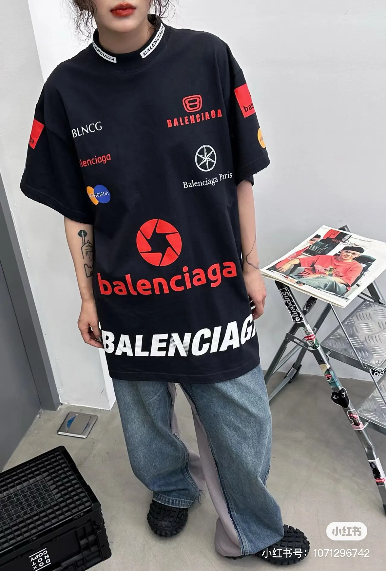 Balenciaga Black Logo Embroidery Short Sleeve T-Shirt Street Casual Style