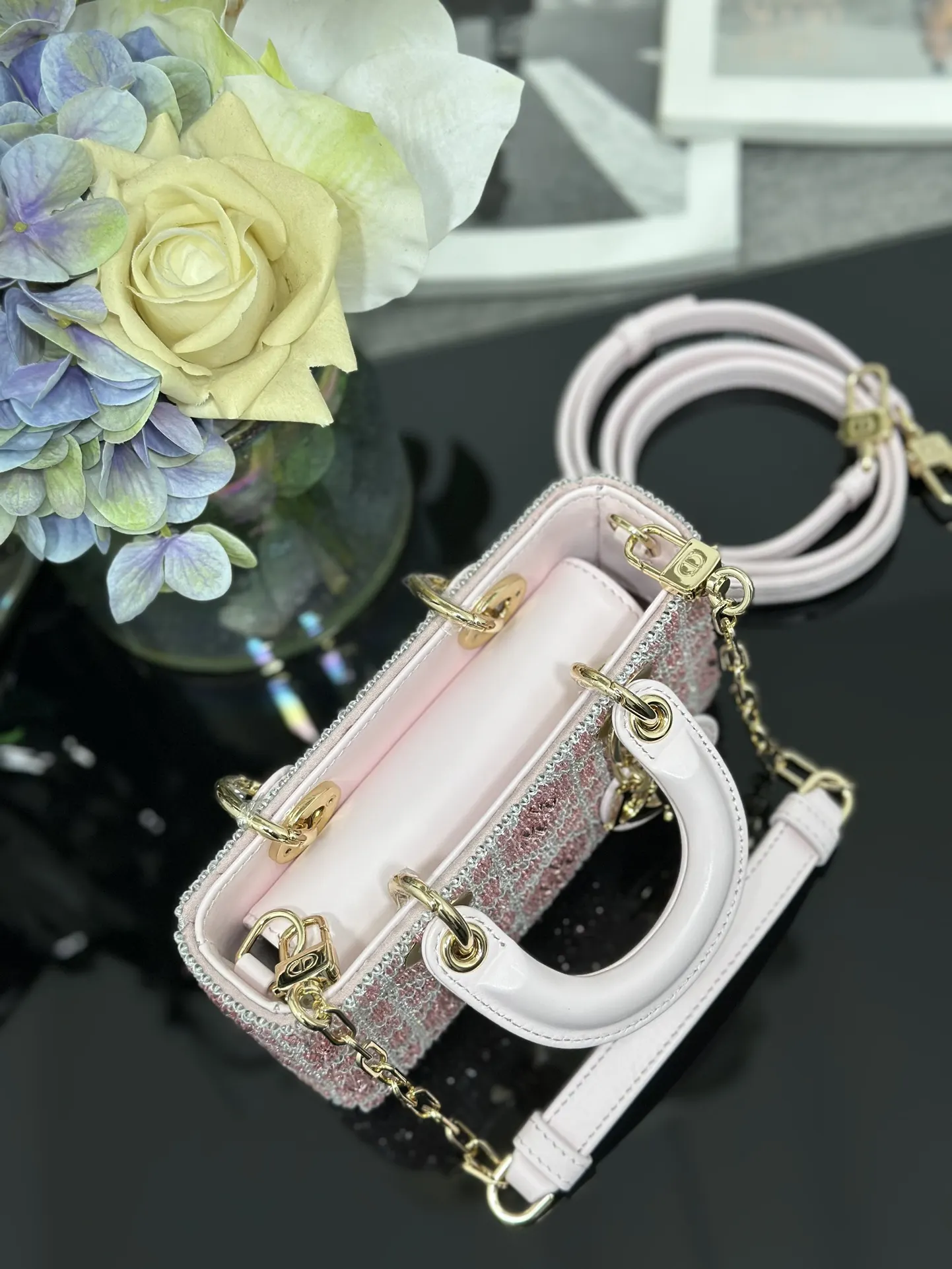 Dior 白色 粉色 皮革 链条包 精致链条款