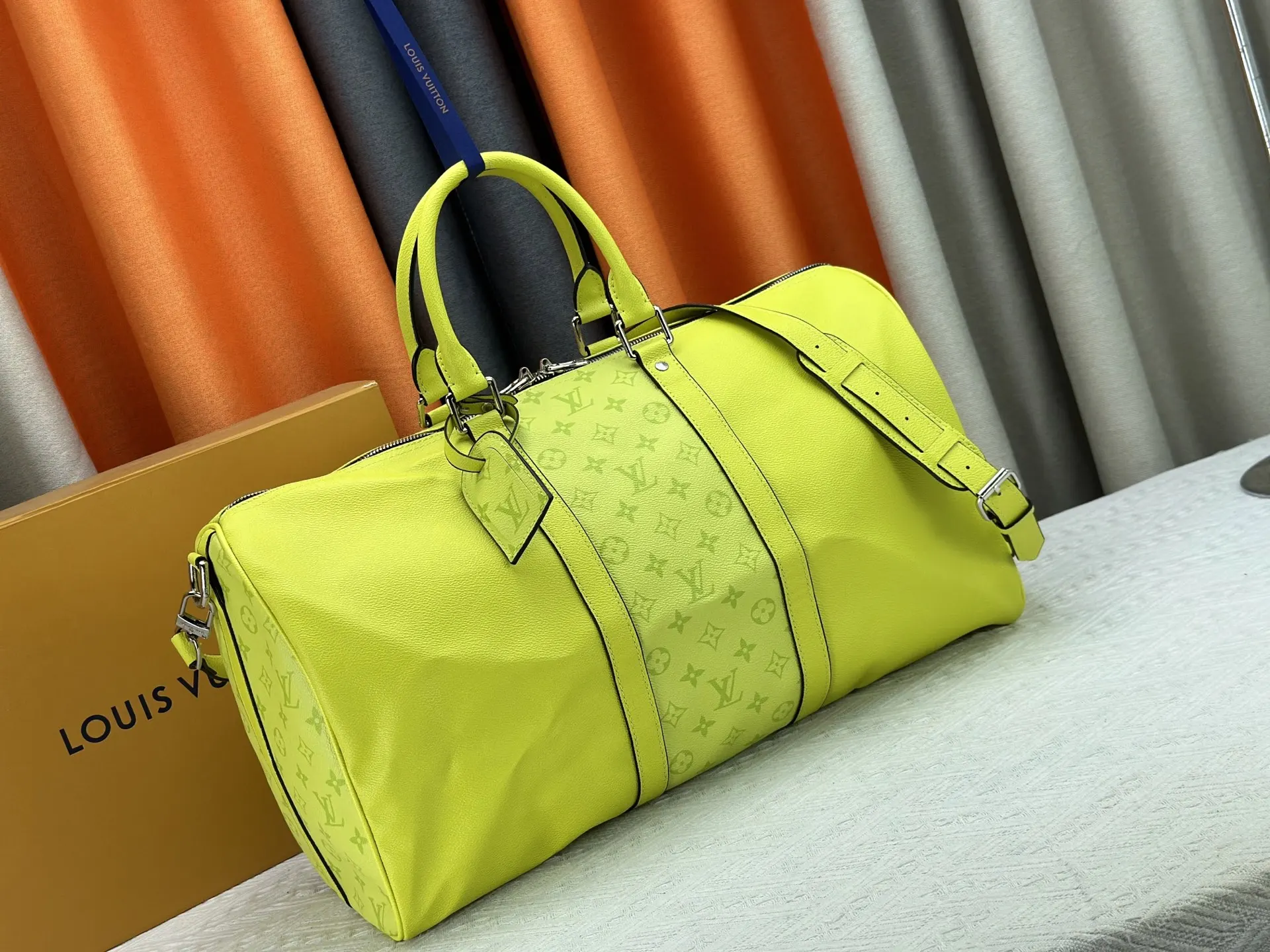 Keepall 白色 黄色 帆布 旅行包 大容量旅行款