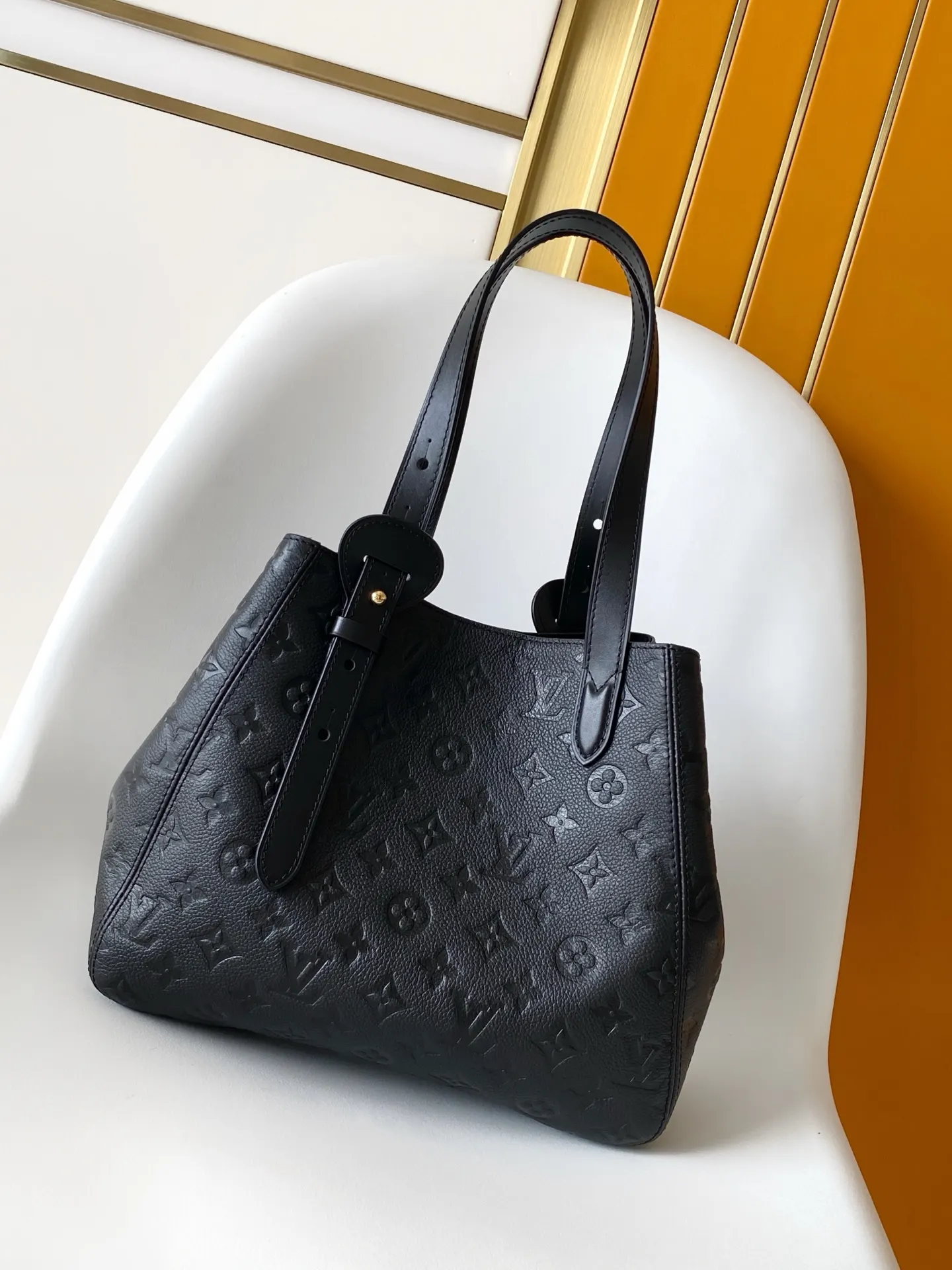 Louis Vuitton Black Gray Tote Bag Leather