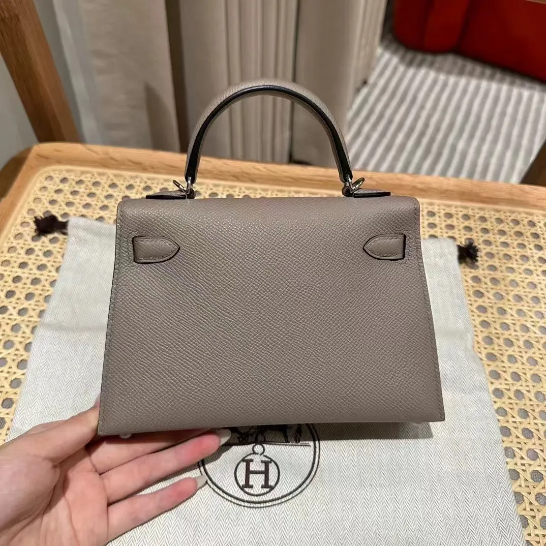 Hermès 迷你皮革手提包 大象灰银扣
